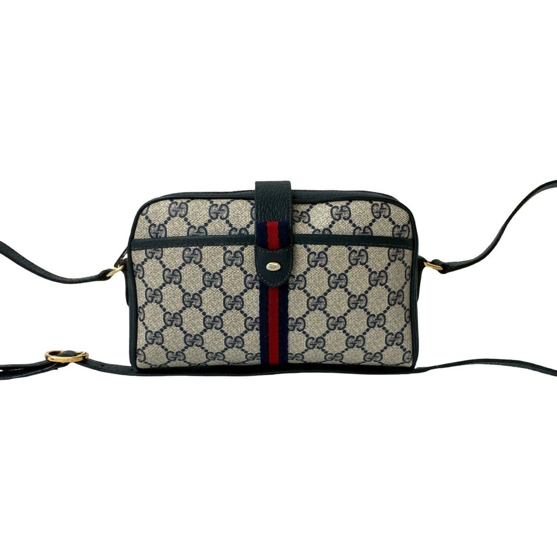GUCCI Old Sherry Line GG Logo Pattern Leather Mini Shoulder Bag Navy Red