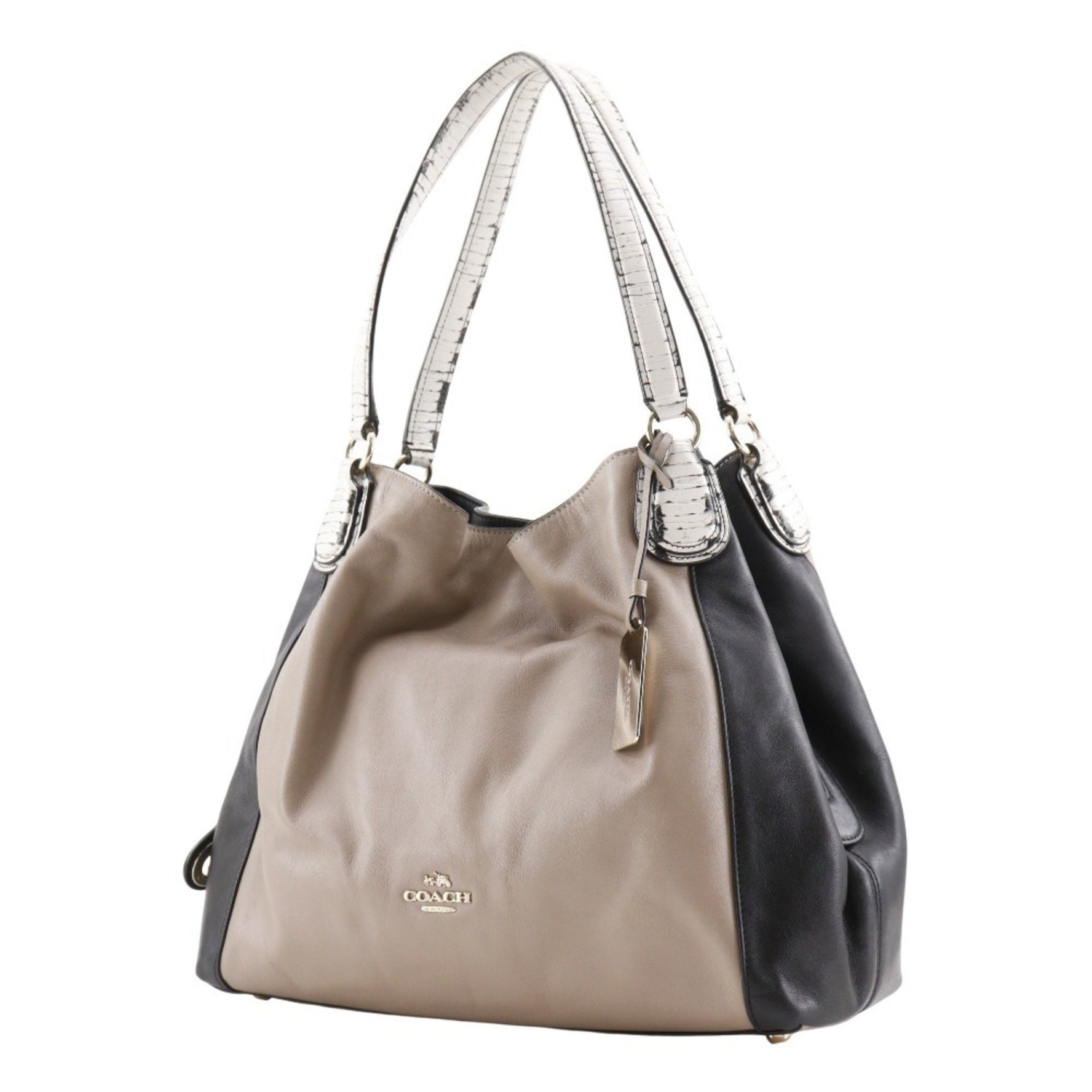 Coach Tote Bag Leather Beige/Black