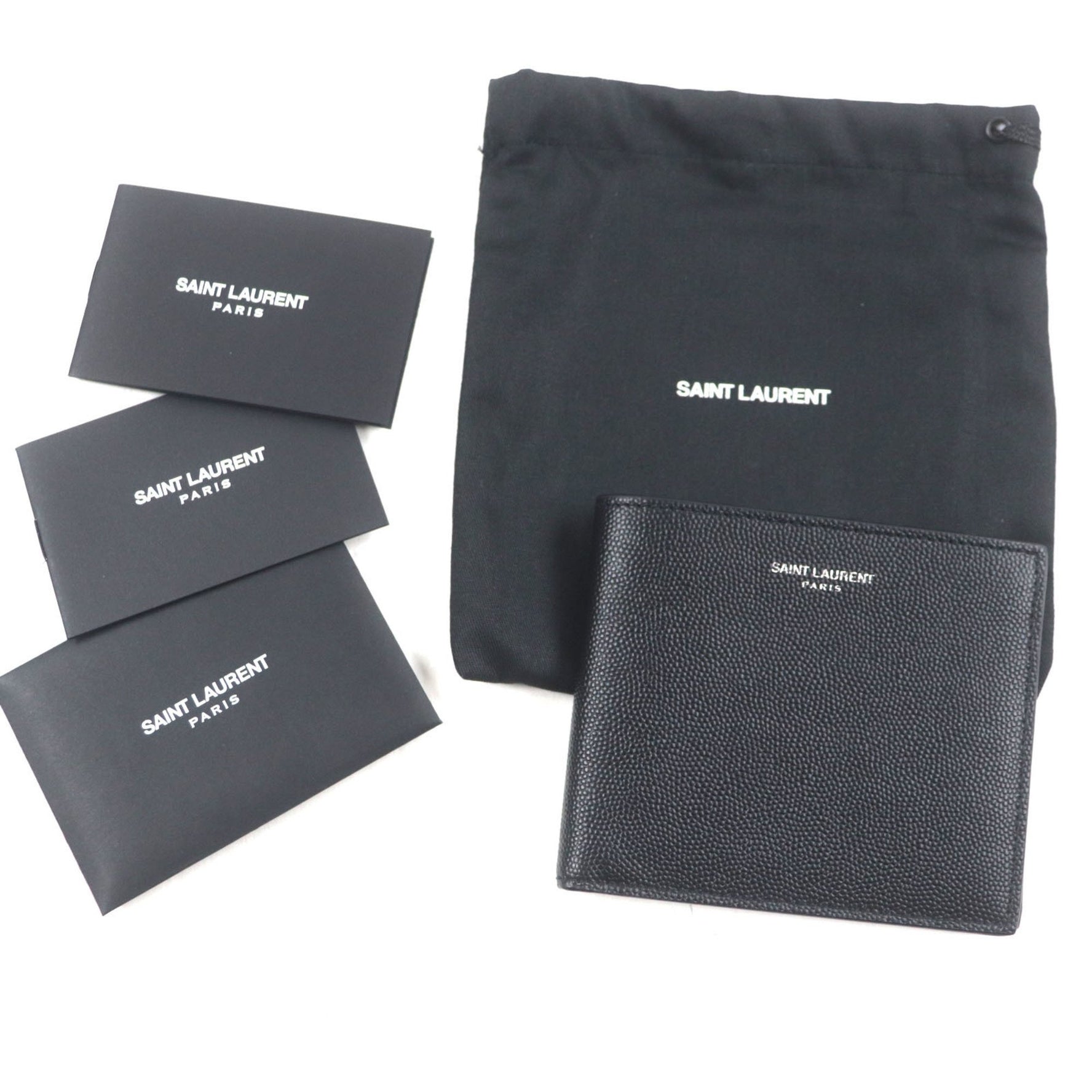 SAINT LAURENT Leather Logo Compact Wallet with Bill Includes Dust Bag, Made in Italy