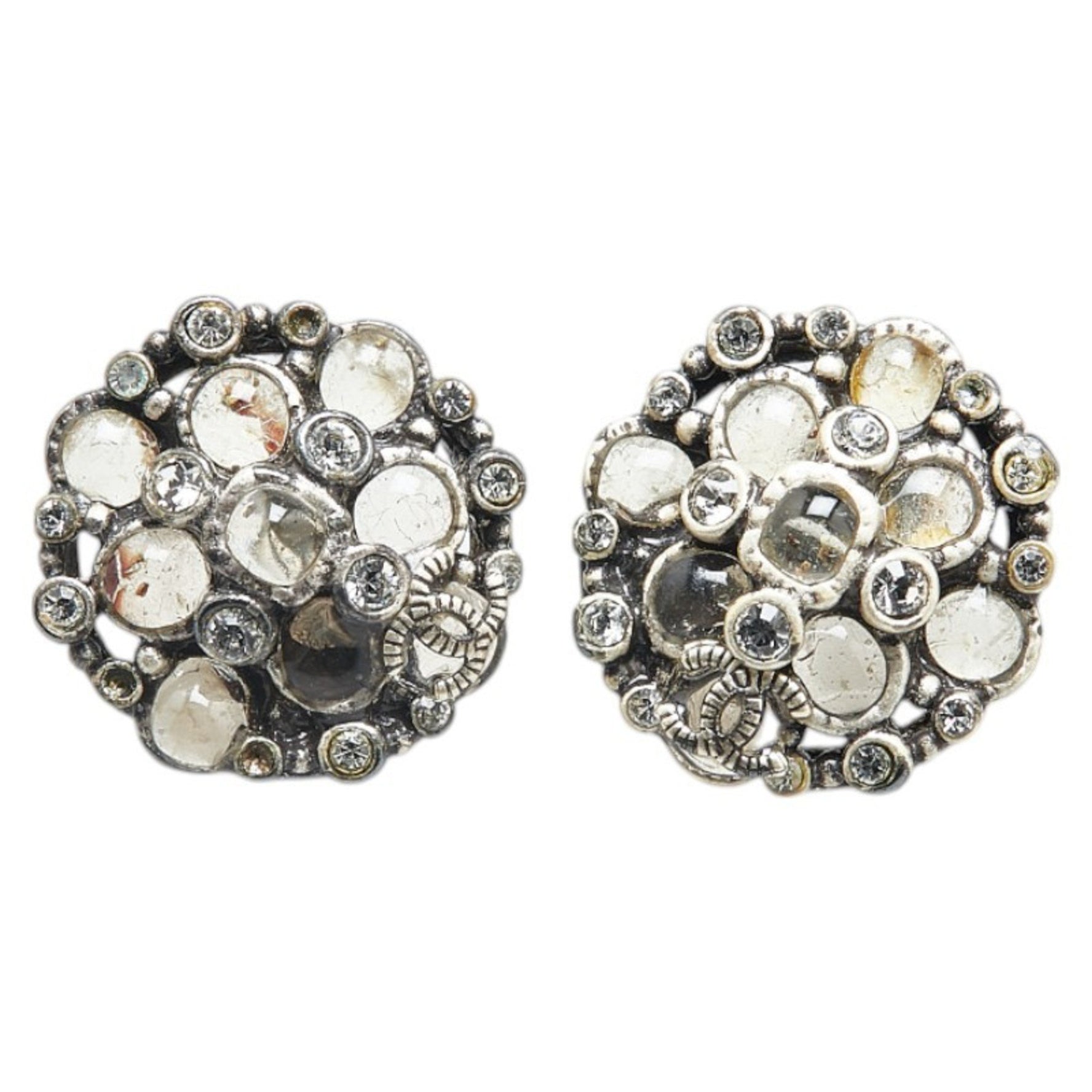 CHANEL Coco Mark Rhinestone Stud Earrings Metal