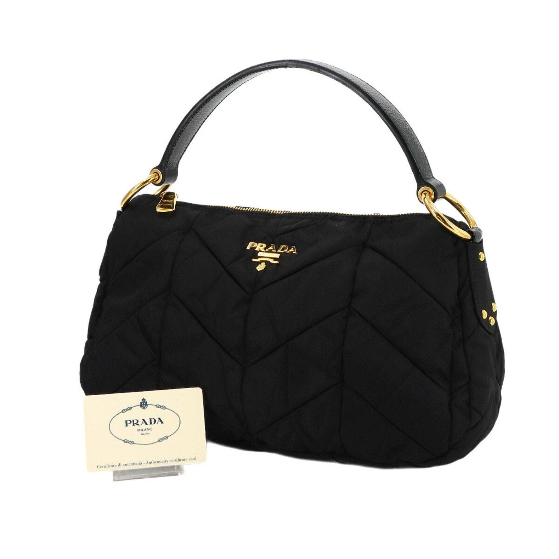 Prada PRADA Handbag Nylon Leather Nero Black with Gold Hardware Quilting BR3774