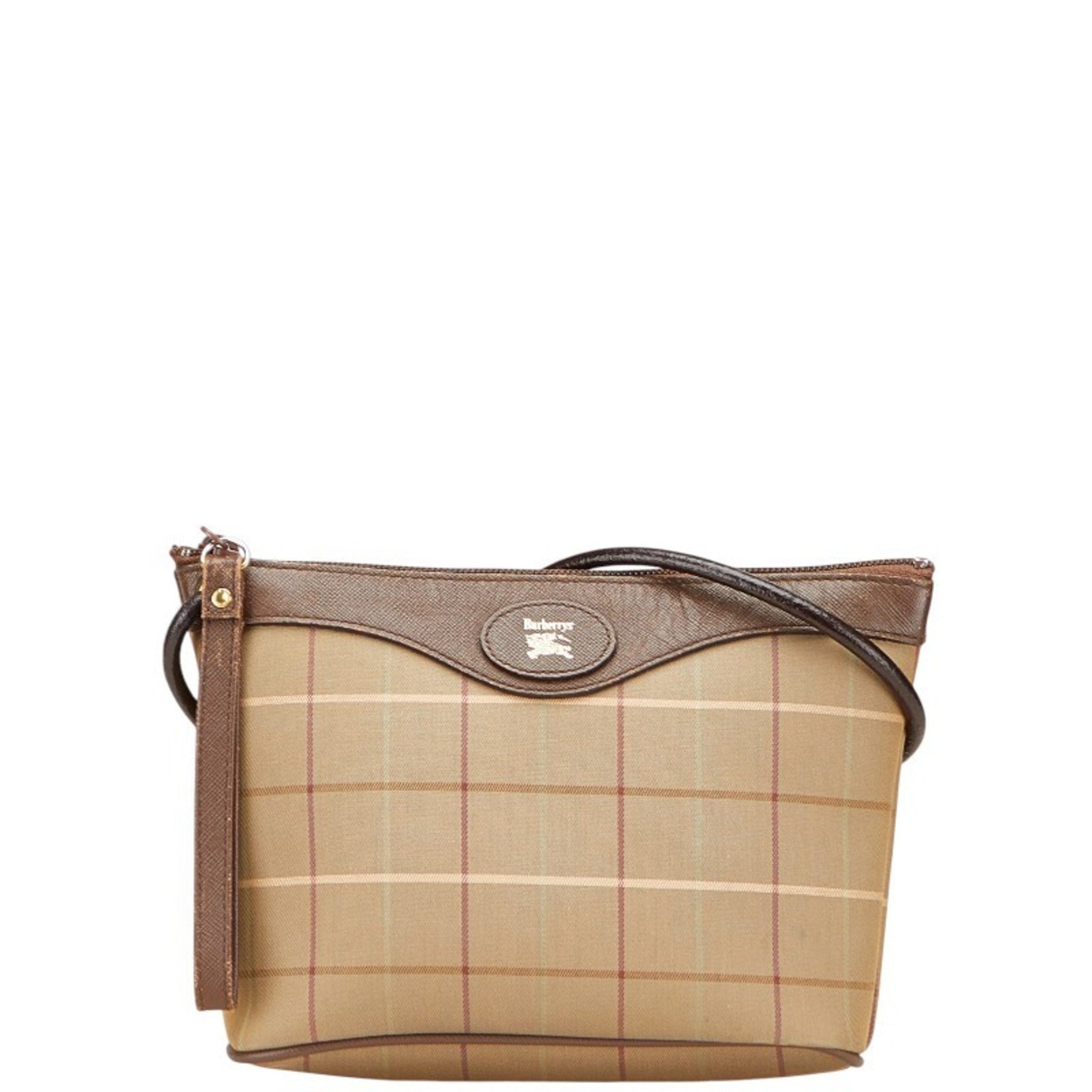 Burberry Check Shoulder Bag Khaki Green Brown Canvas Leather