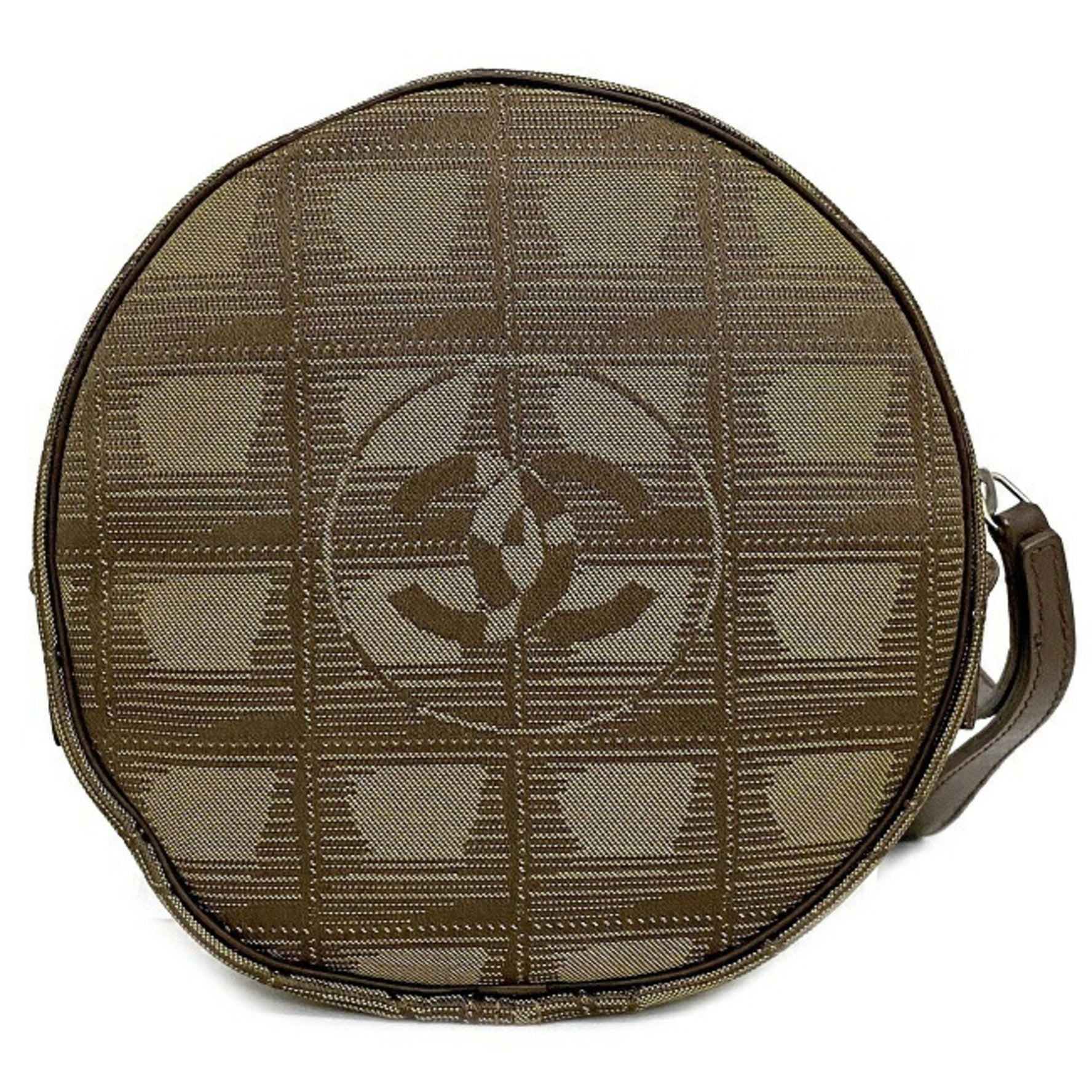 Chanel Pouch Khaki Green New Nylon Leather Round Nutra Coco Mark Strap