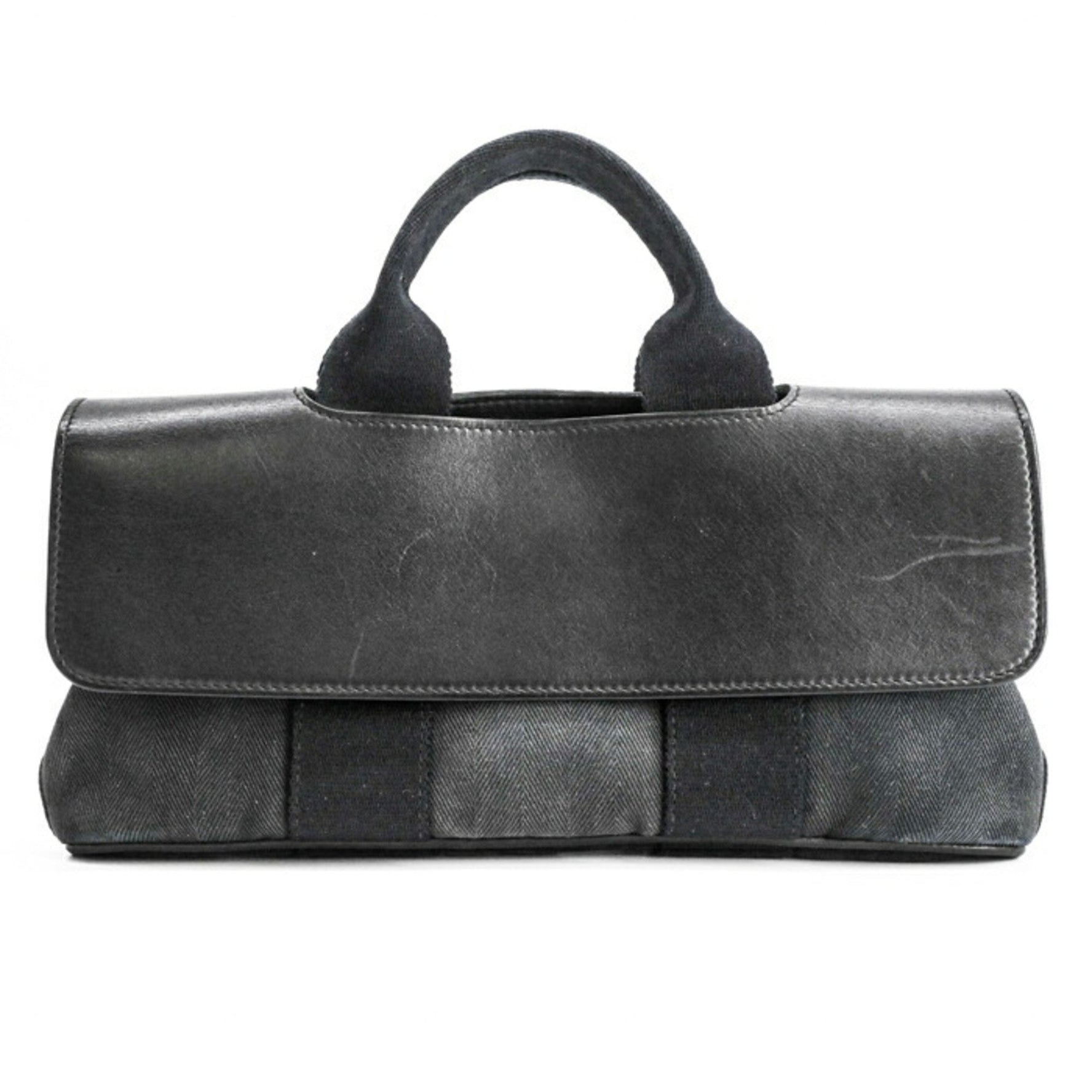 HERMES Valparaiso Long PM Tote Bag in Toile Chevron Leather