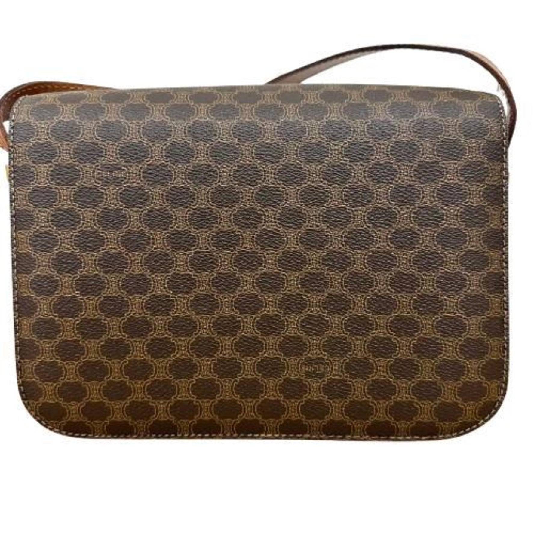 CELINE Macadam Carriage Hardware Shoulder Bag Brown