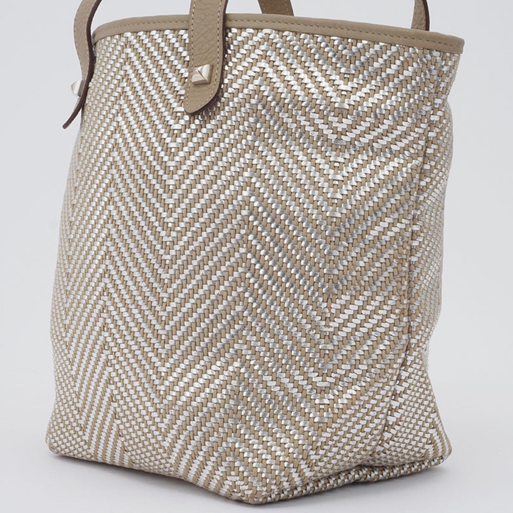 Hermes Cabas Chennai PM Tote Bag Beige Silver Cowhide Polyester Handbag