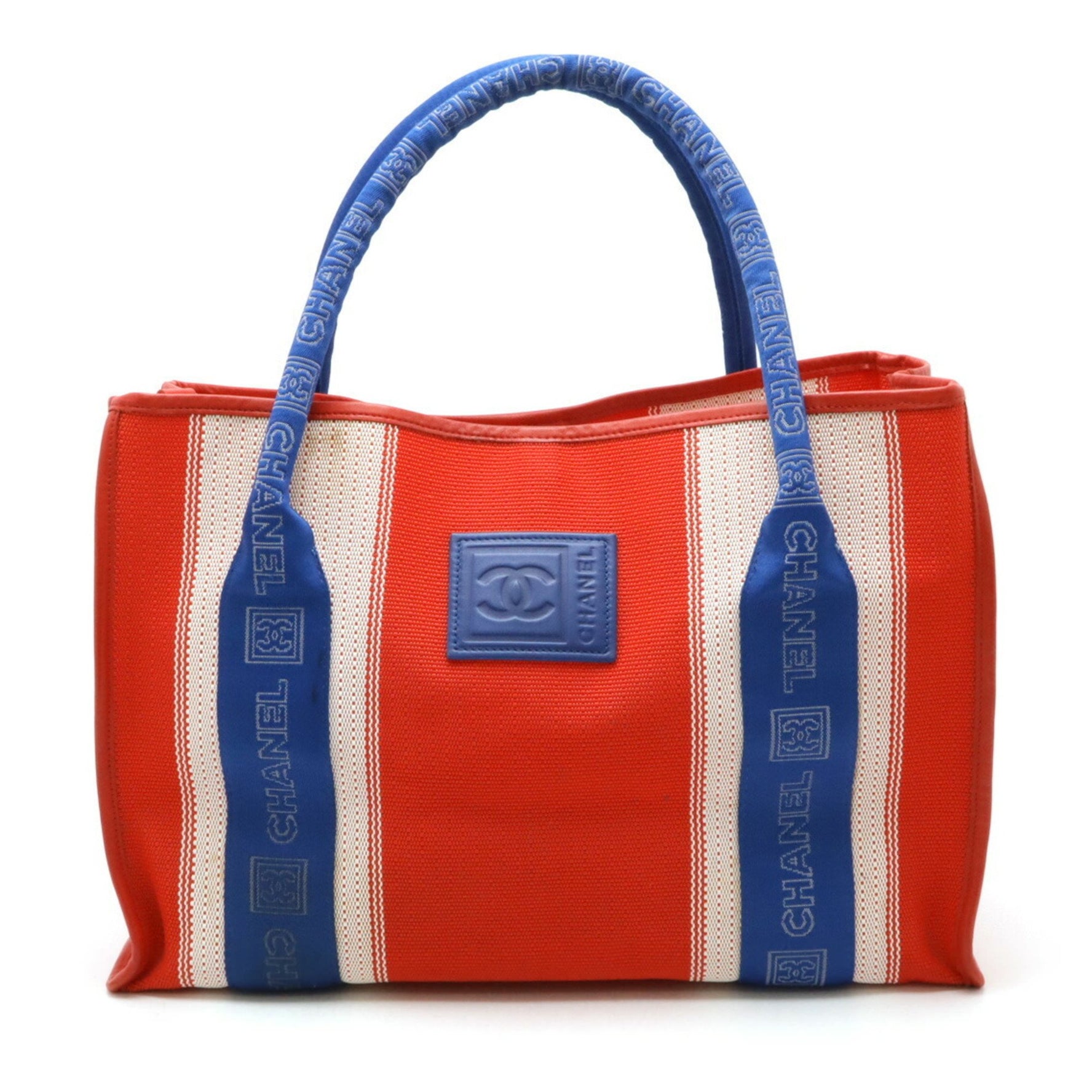 CHANEL Sport Line Tote Bag Shoulder Nylon Canvas Red Blue White Pouch Not Included