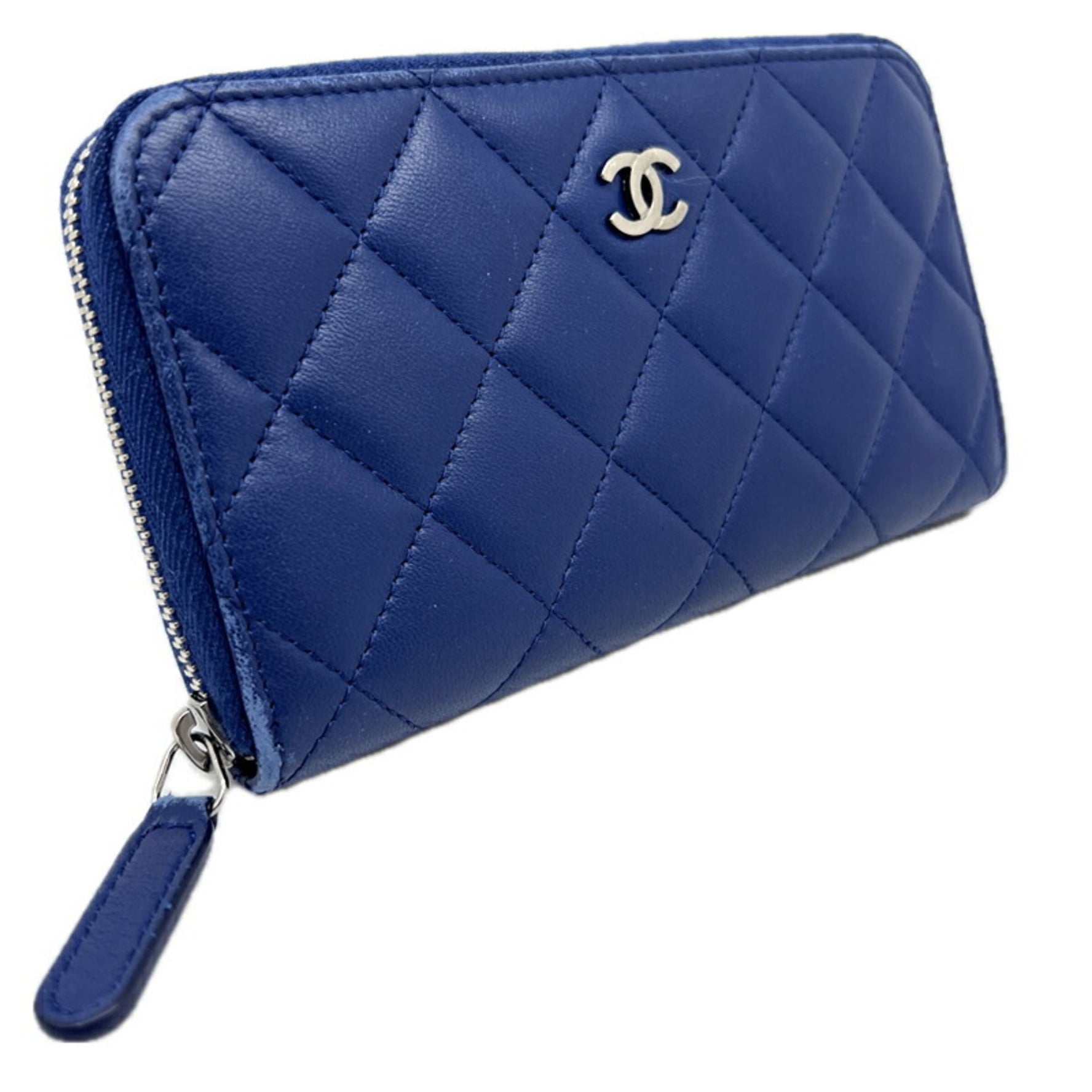 CHANEL Medium Wallet Lambskin Silver Billfold Coin Purse Wallet/Coin Case Accessories Leather Goods Men's