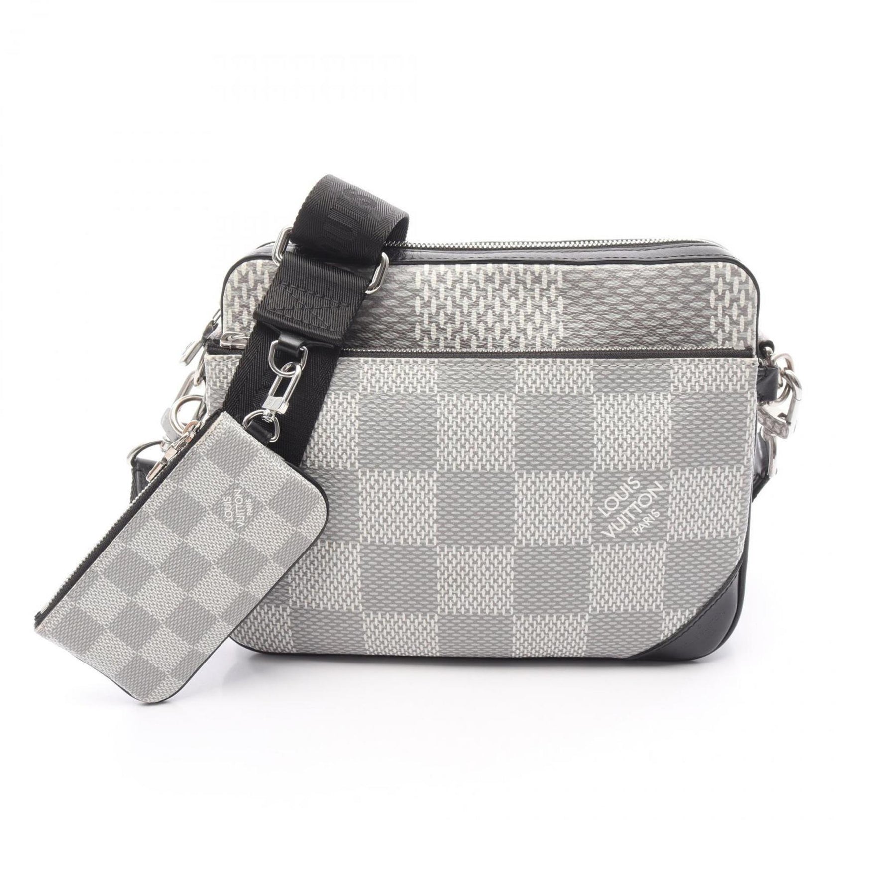 Louis Vuitton Trio Messenger Shoulder Bag in Coated Canvas and Leather with Damier Graphite Finish, Gray White