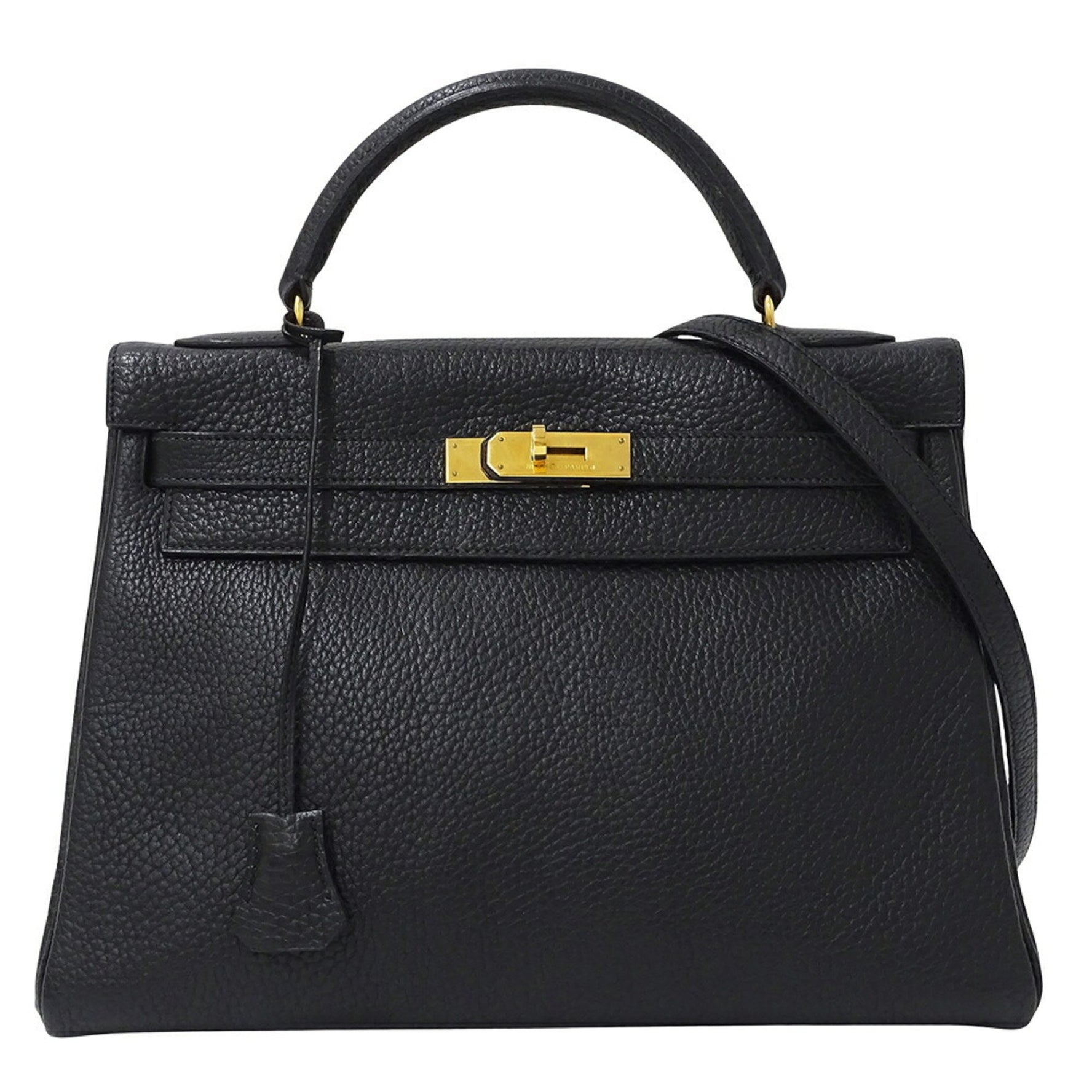 Hermes Kelly 32 Togo Black Handbag Shoulder Bag Inner Stitching ○U Stamp