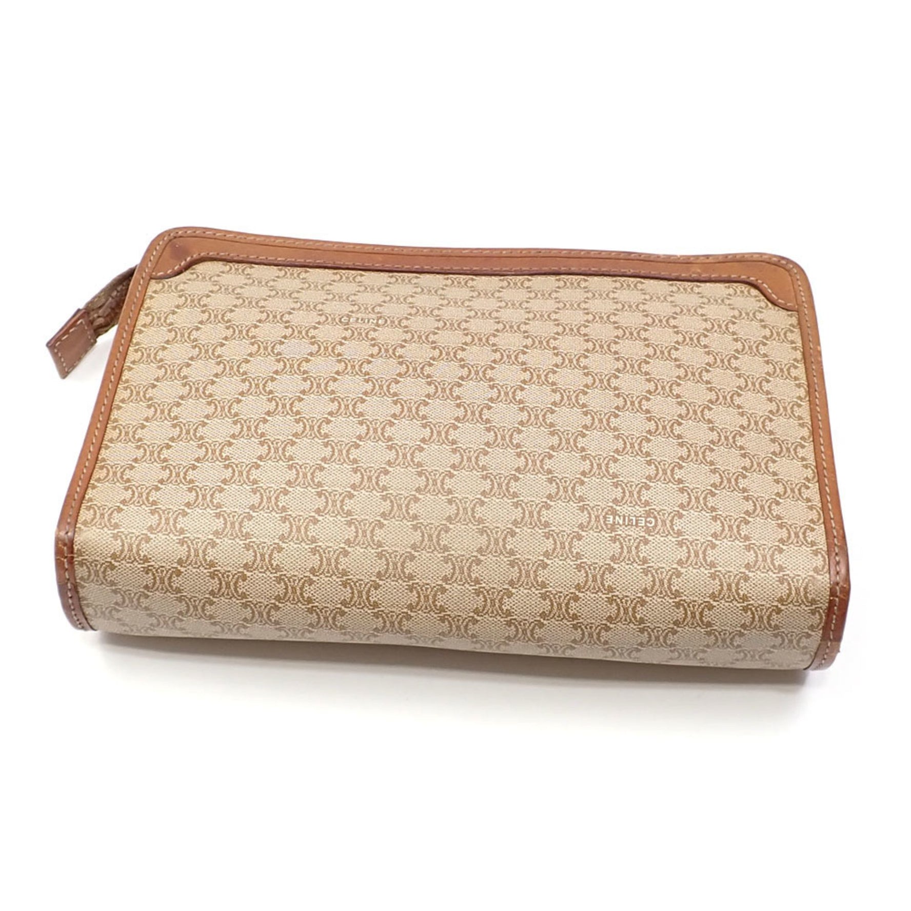Celine Clutch Bag Beige Brown PVC Leather Second Women Men Unisex