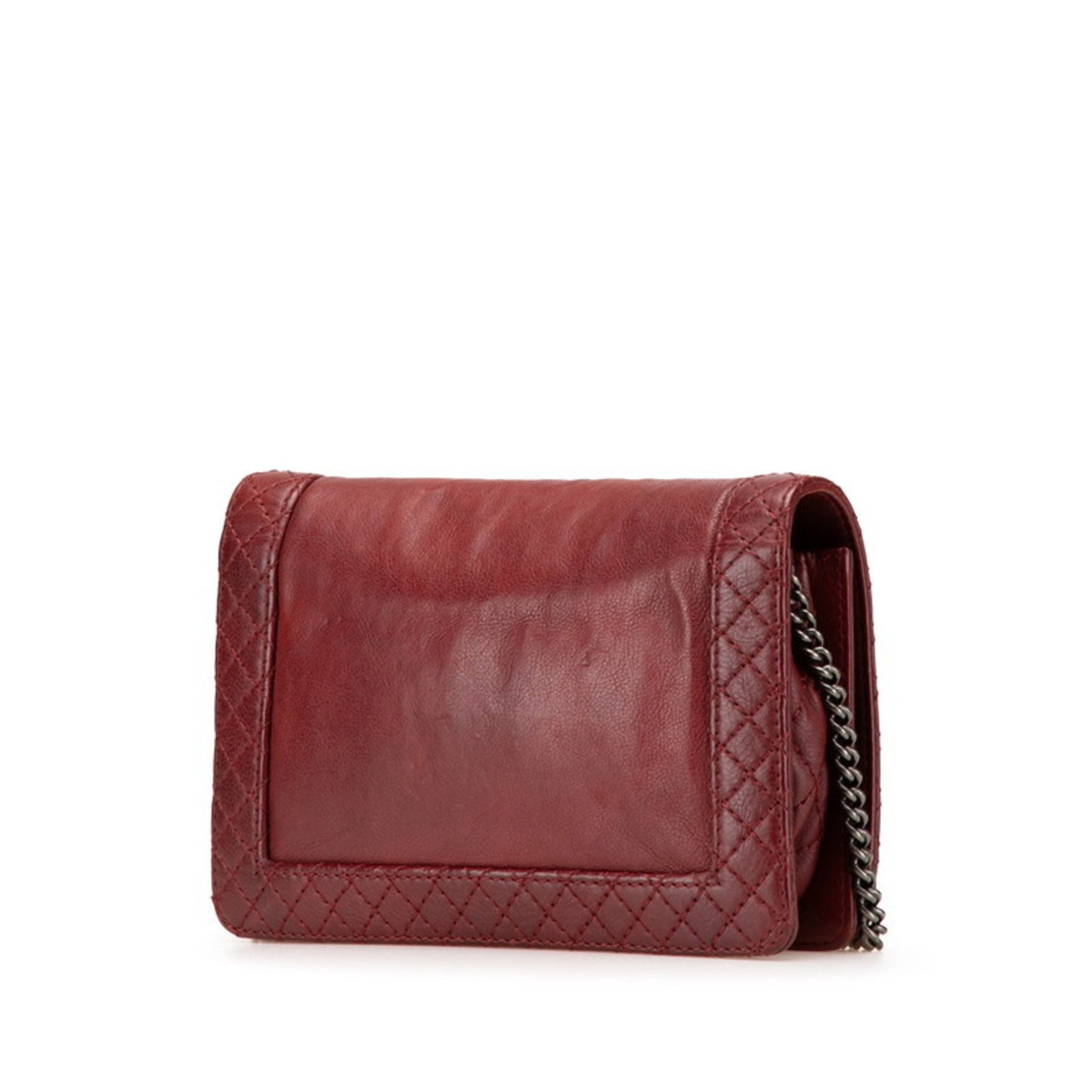 CHANEL Boy Coco Mark Chain Shoulder Bag in Wine Red and Bordeaux Lambskin