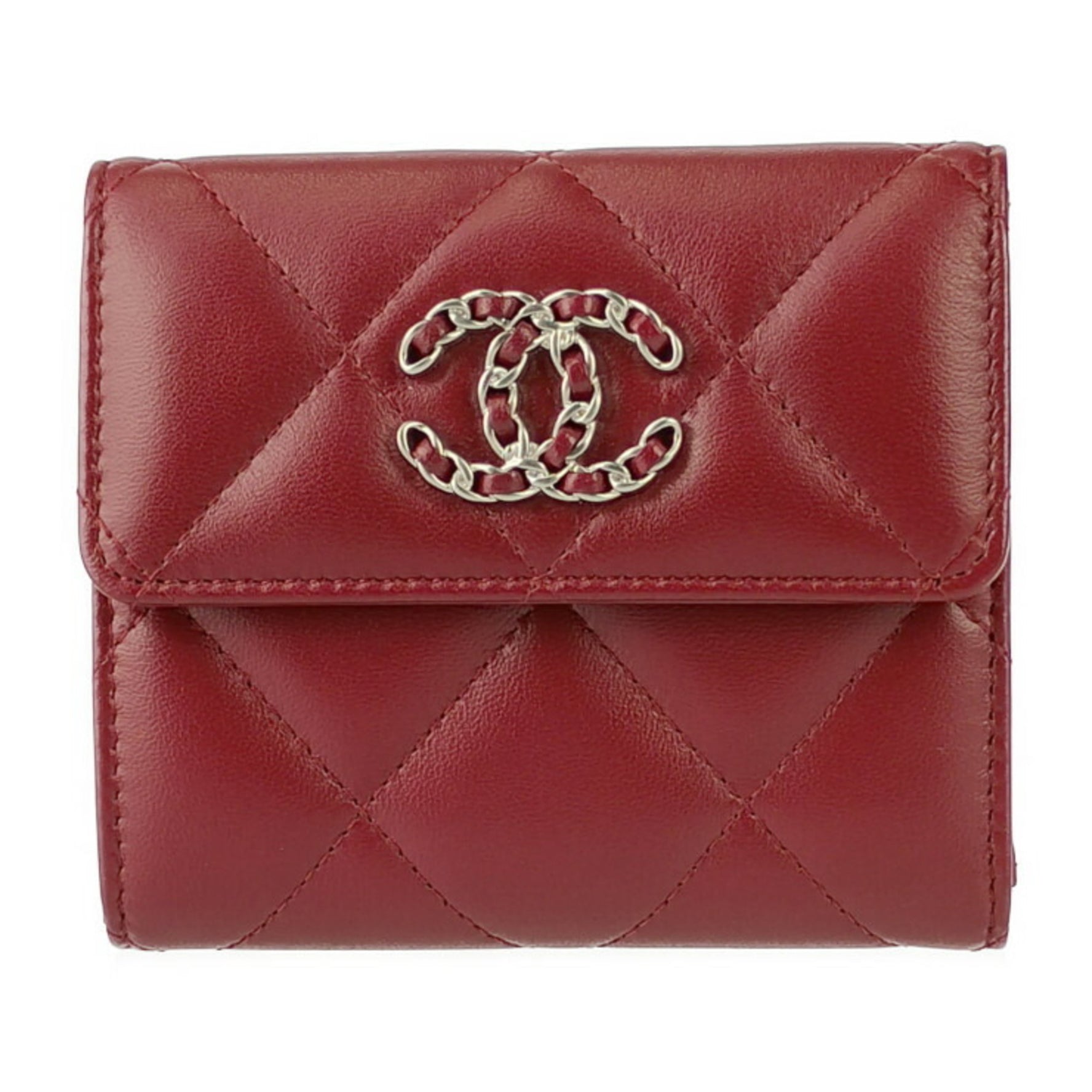 CHANEL Tri-fold Wallet 19 Flap Lambskin Coco Mark Matelasse
