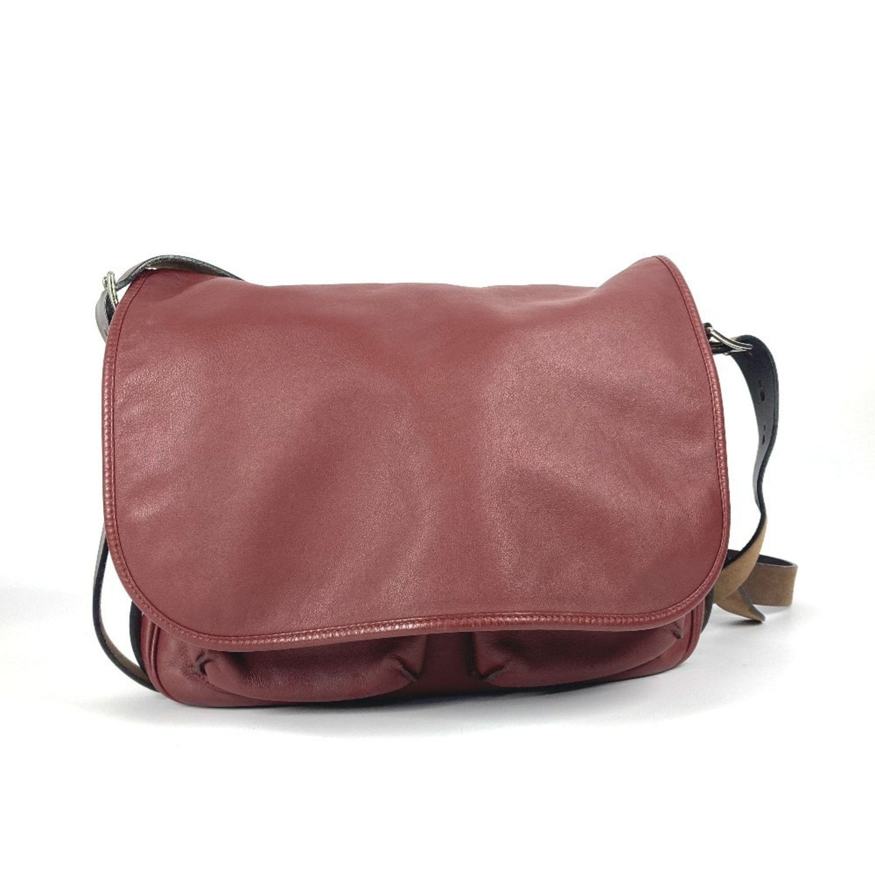 HERMES Flap Barda 33 Bag Shoulder Drawstring Men Women Rouge Ash