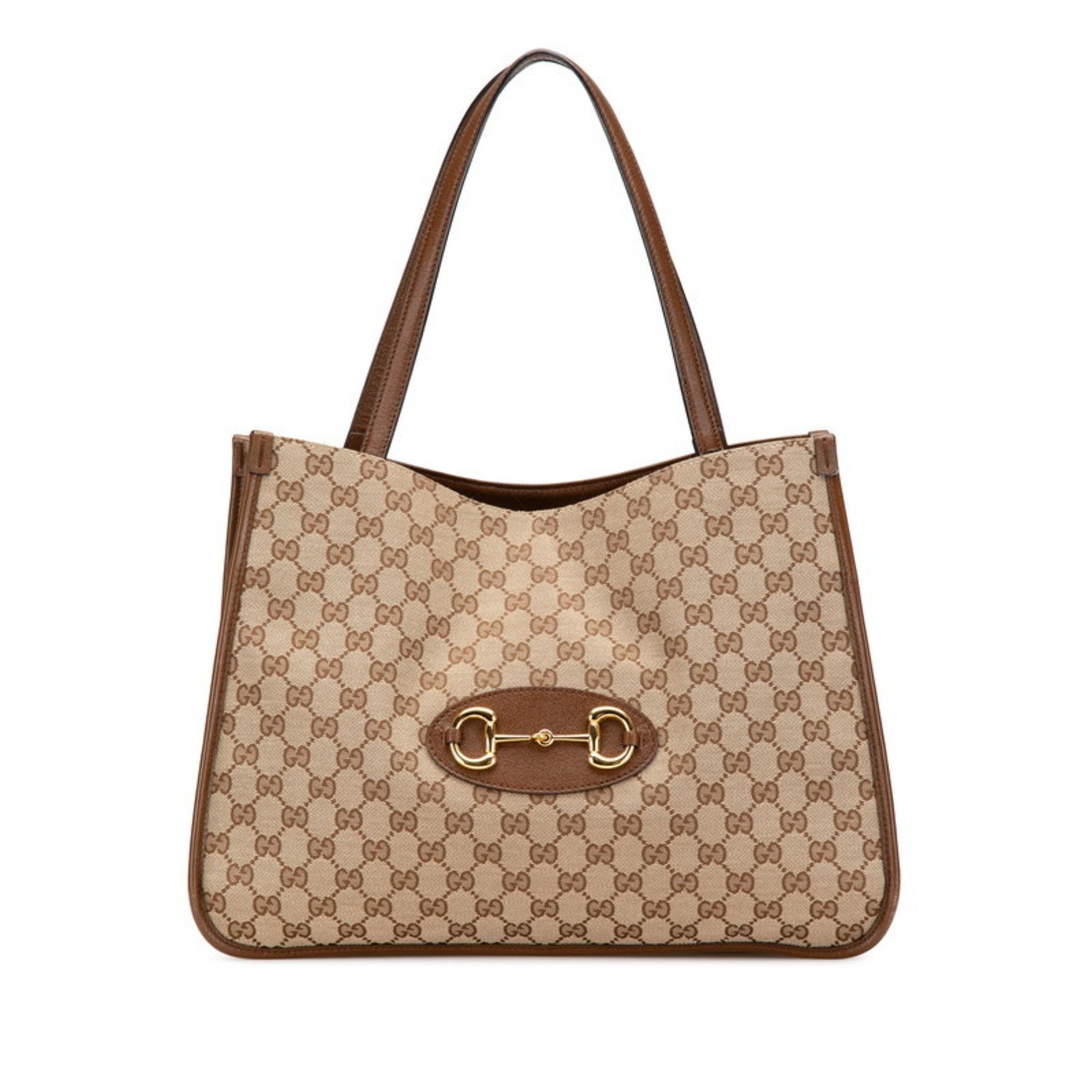 Gucci GG Canvas Horsebit 1955 Tote Bag Beige Brown Leather
