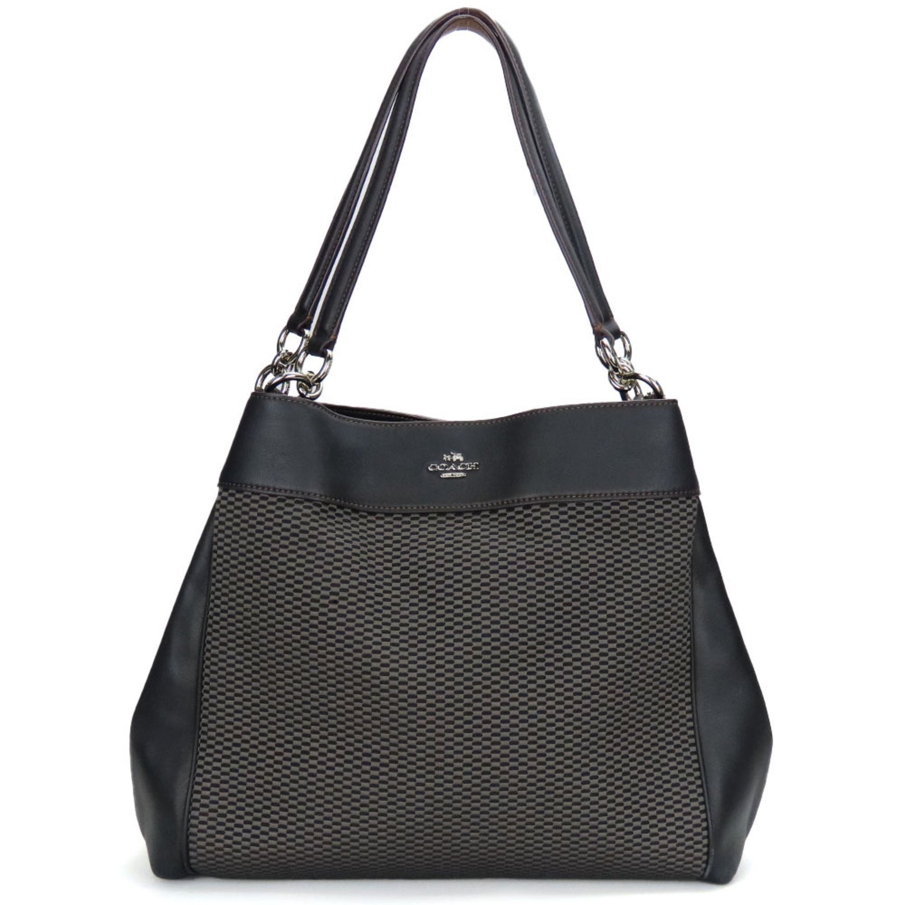 Coach Tote Bag Canvas Leather Black Grey Brown Handbag