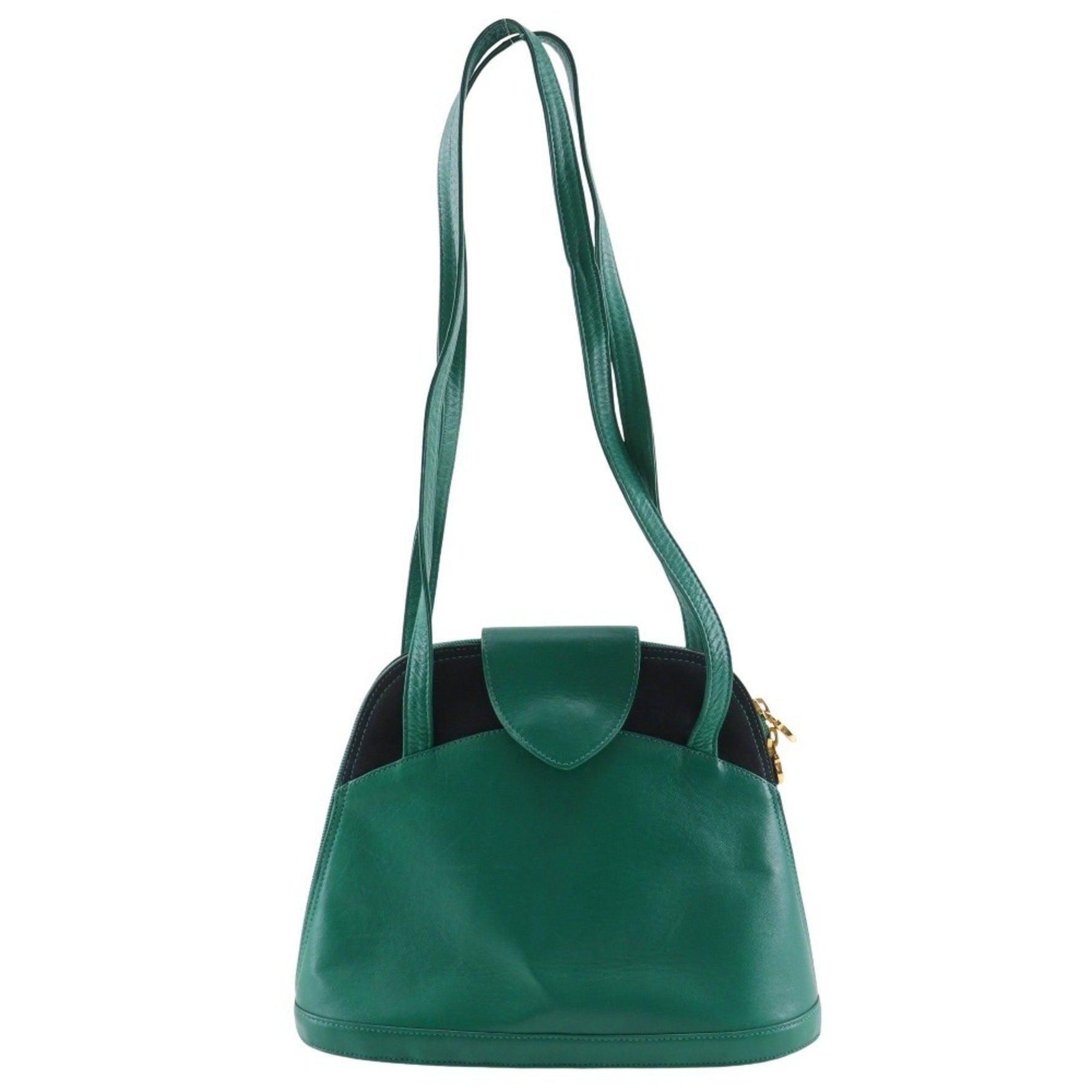 Bally Two-Tone Calfskin Green/Black Long Shoulder Tote Bag, Size, Double Zipper