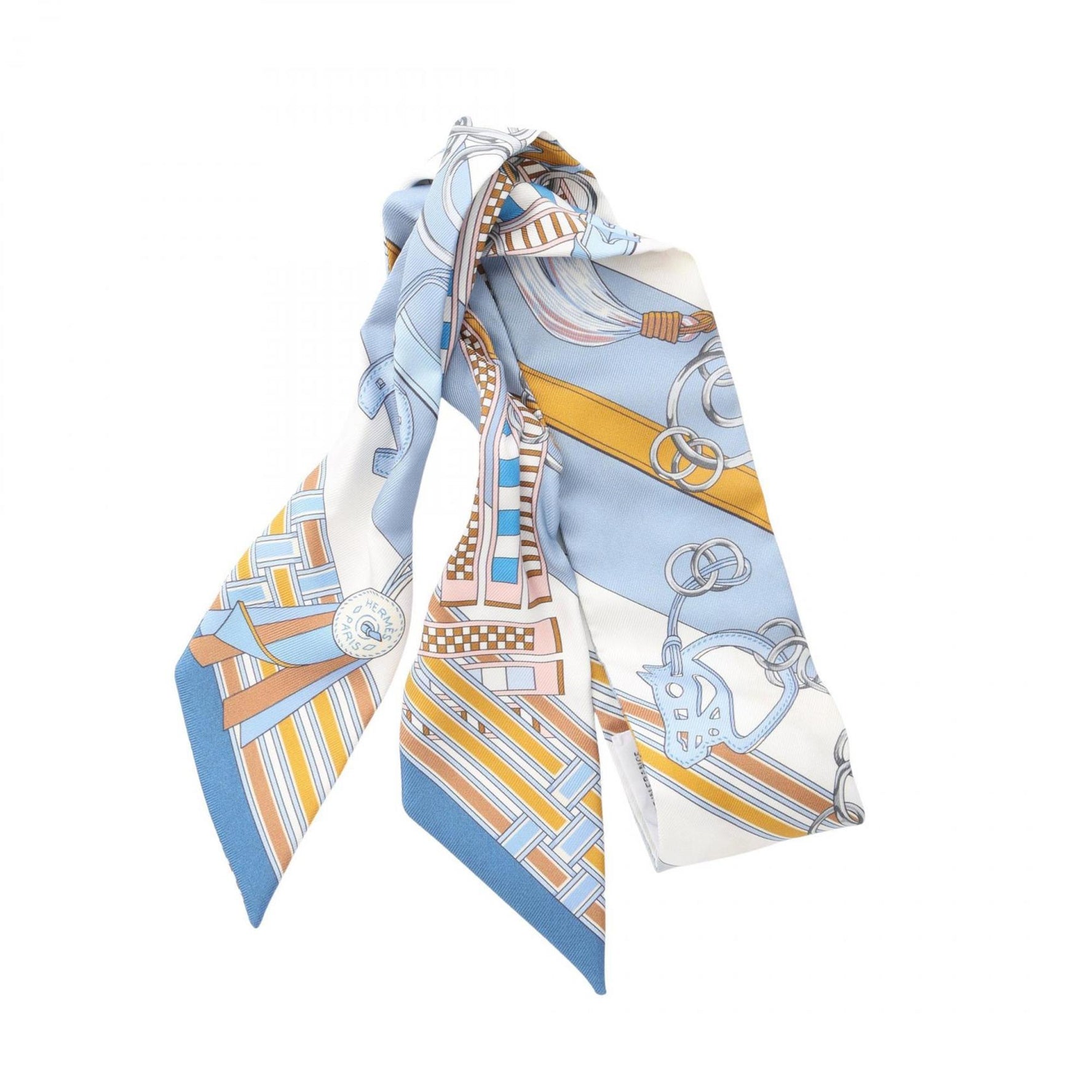 Hermes Hermès Brides et Gris Twilly Silk Scarf Blue/Multicolor