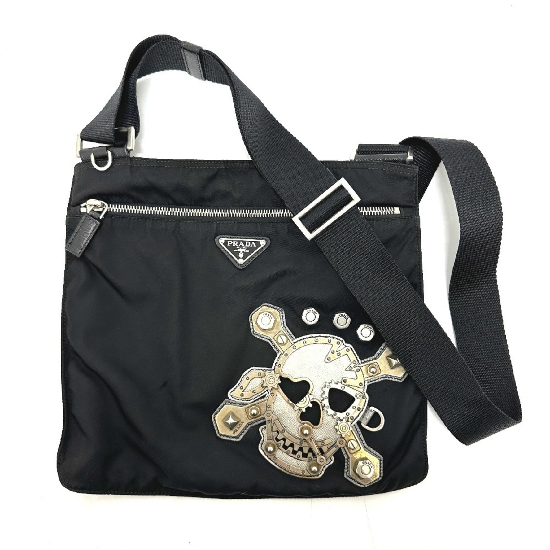 PRADA Triangle Plate Skull Flat Bag Shoulder Nylon