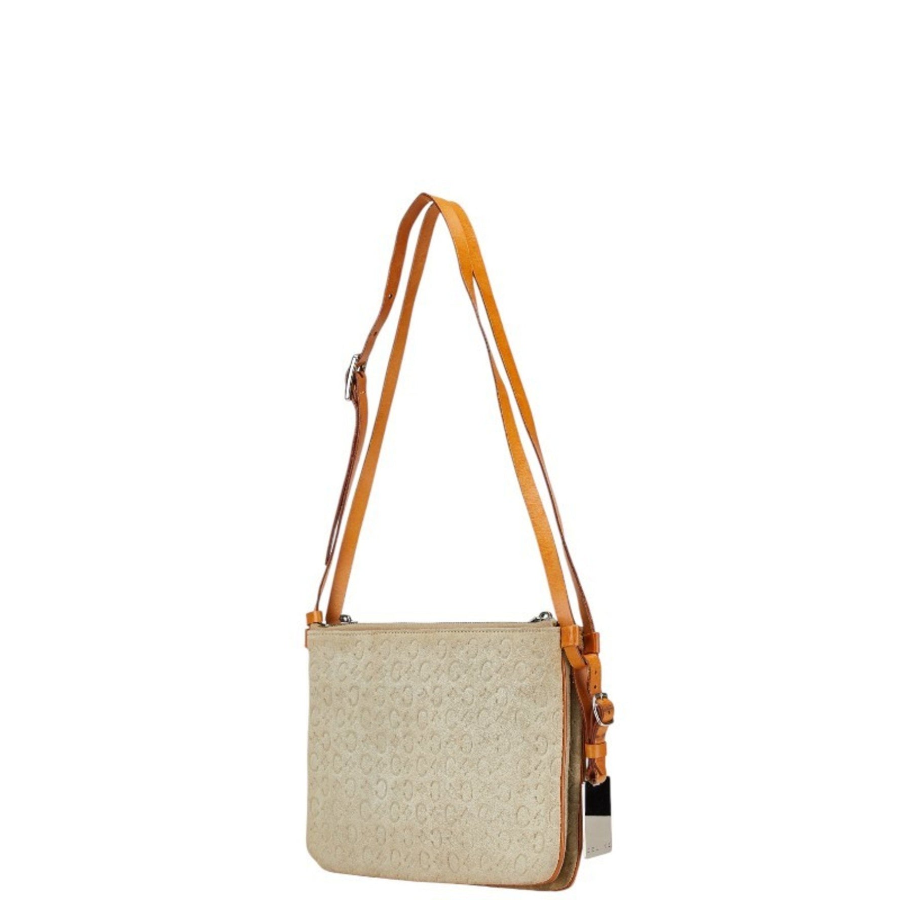 CELINE C Macadam Shoulder Bag Beige Brown Sweatshirt