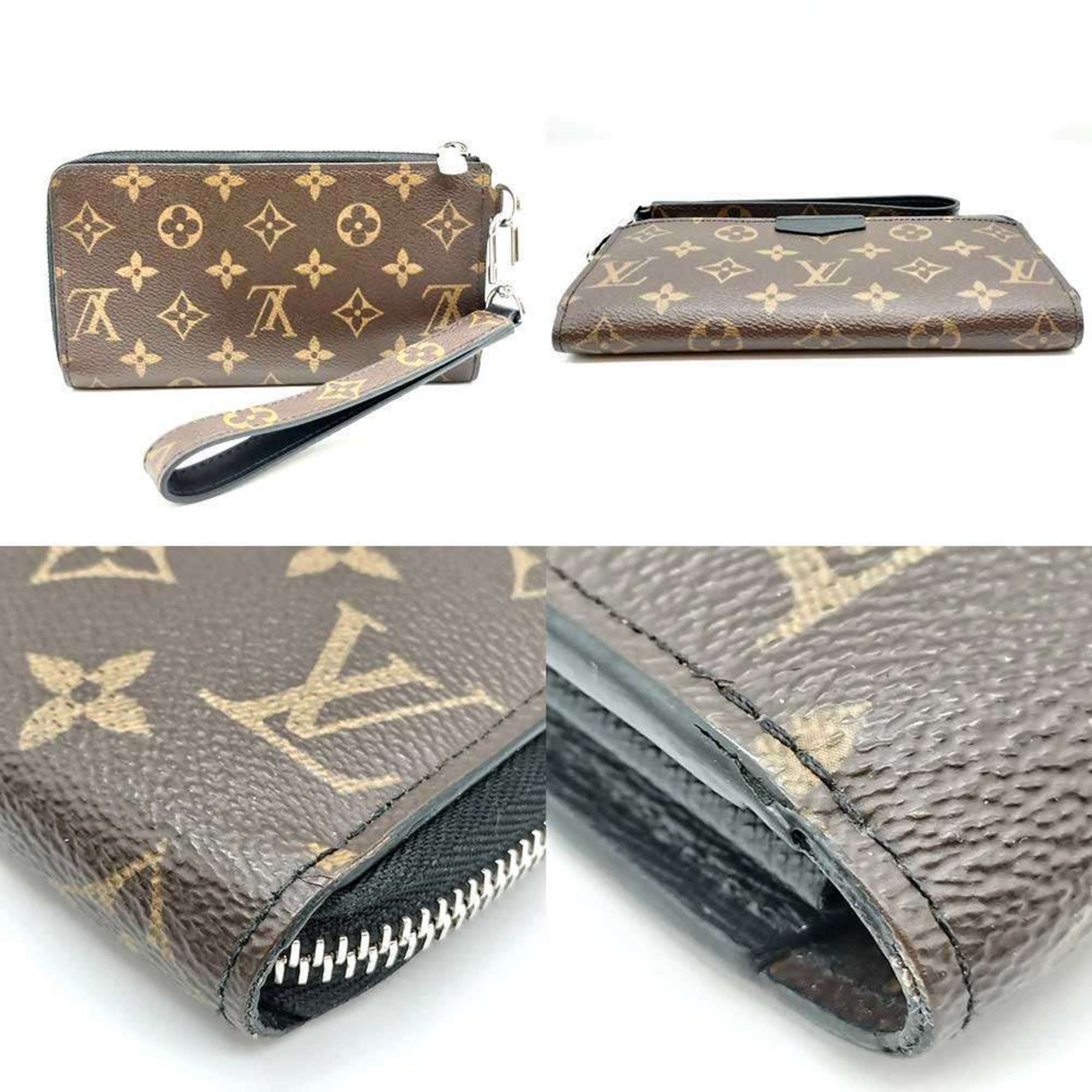 Louis Vuitton Zippy Dragonne Brown x Black Long Wallet L-Shaped Monogram Macassar LOUISVUITTON