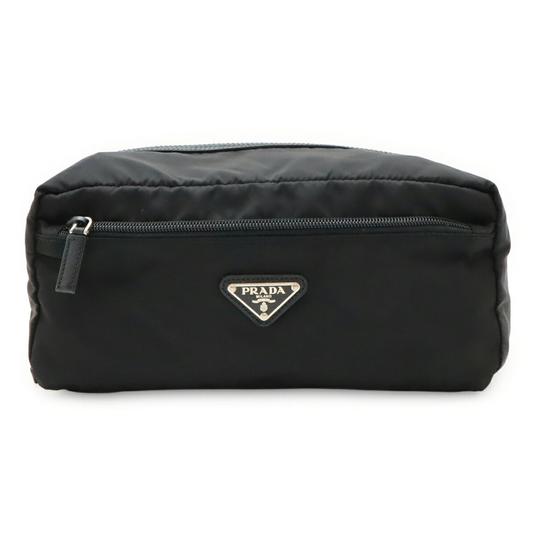 PRADA Triangle Second Bag, Clutch Travel Pouch, Multi-Pouch, Nylon, Black