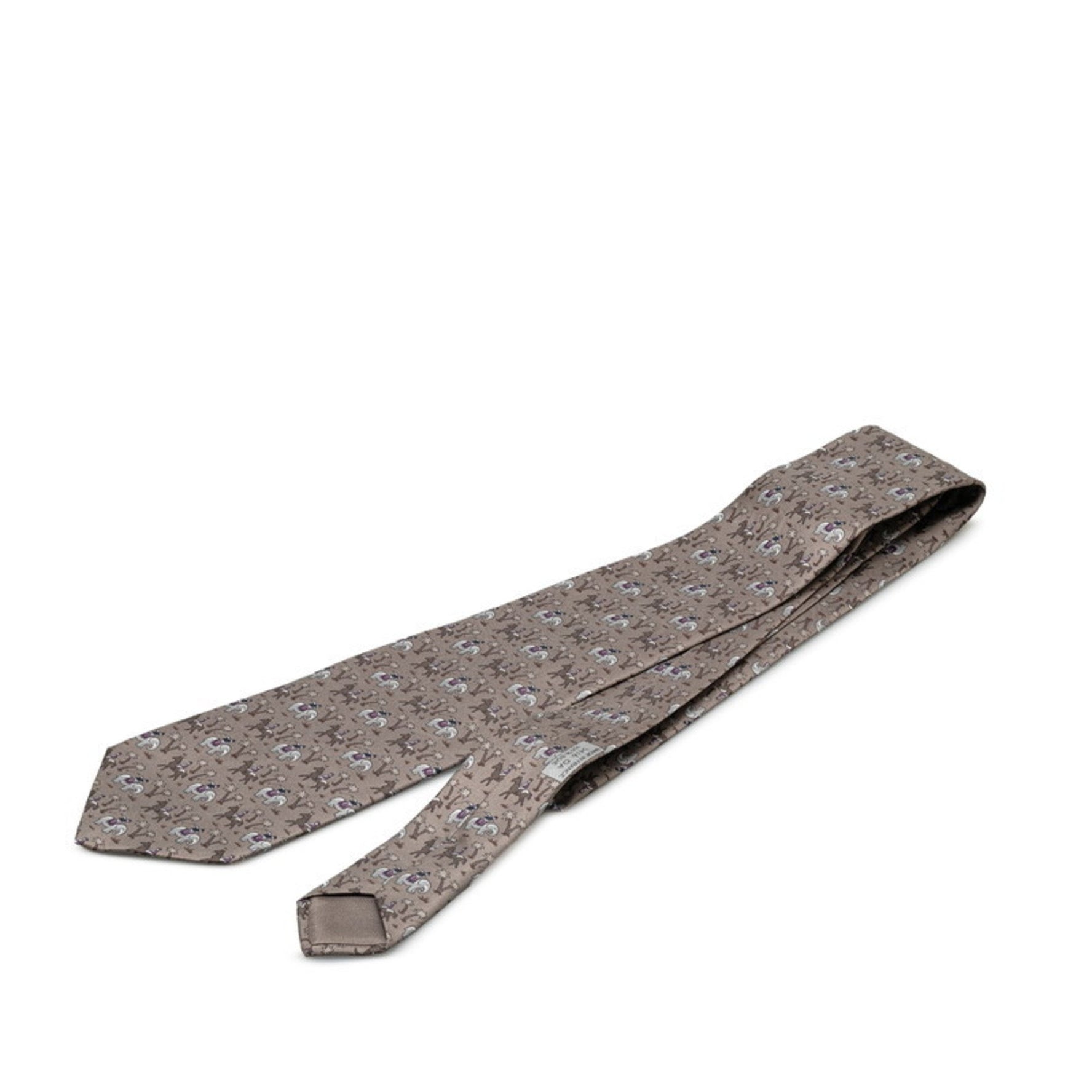 Hermes Elephant and Horse Animal Print Tie Grey Multicolor Silk