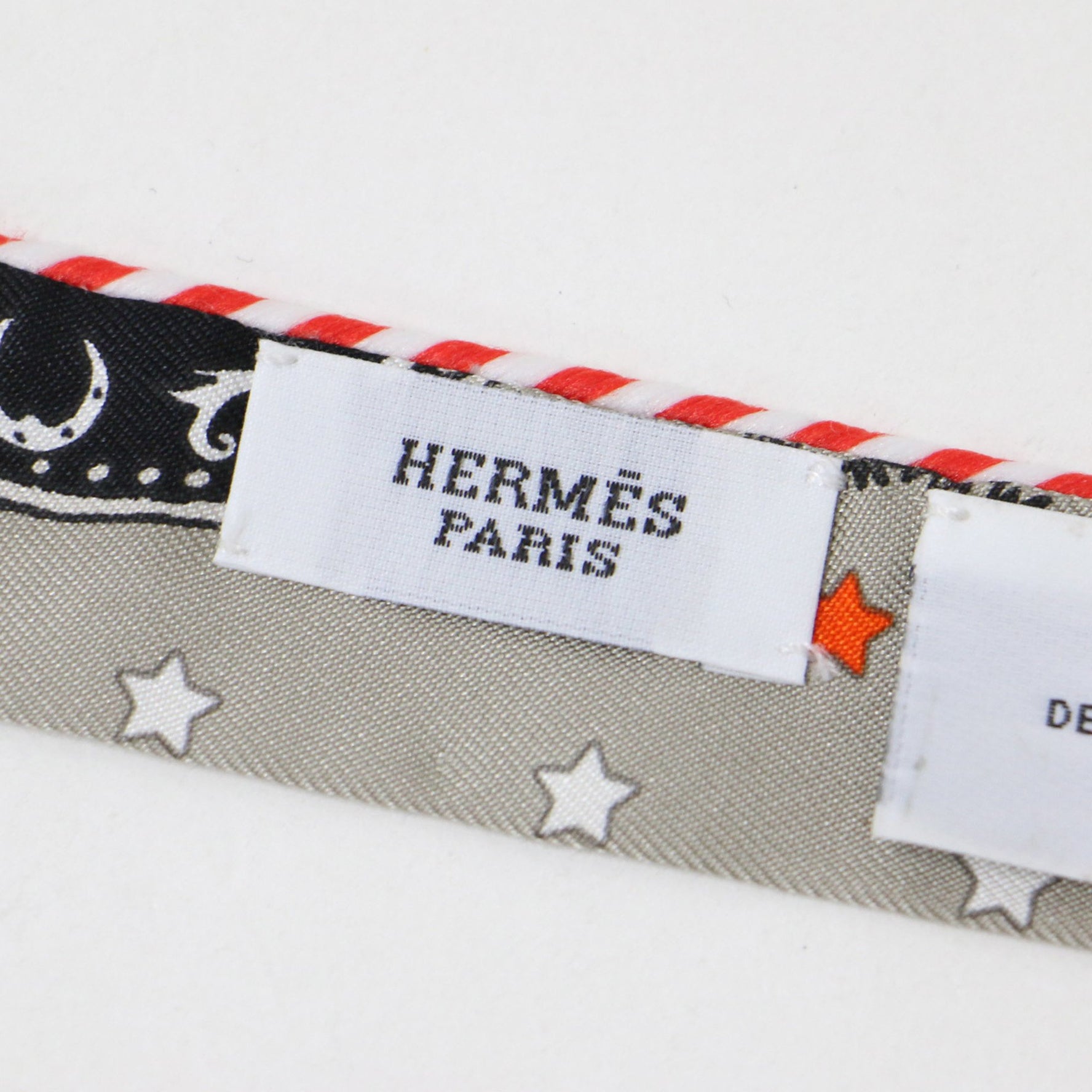 HERMES Twilly Doll Candy Paris Station Silk Scarf Muffler Ribbon Gray Orange