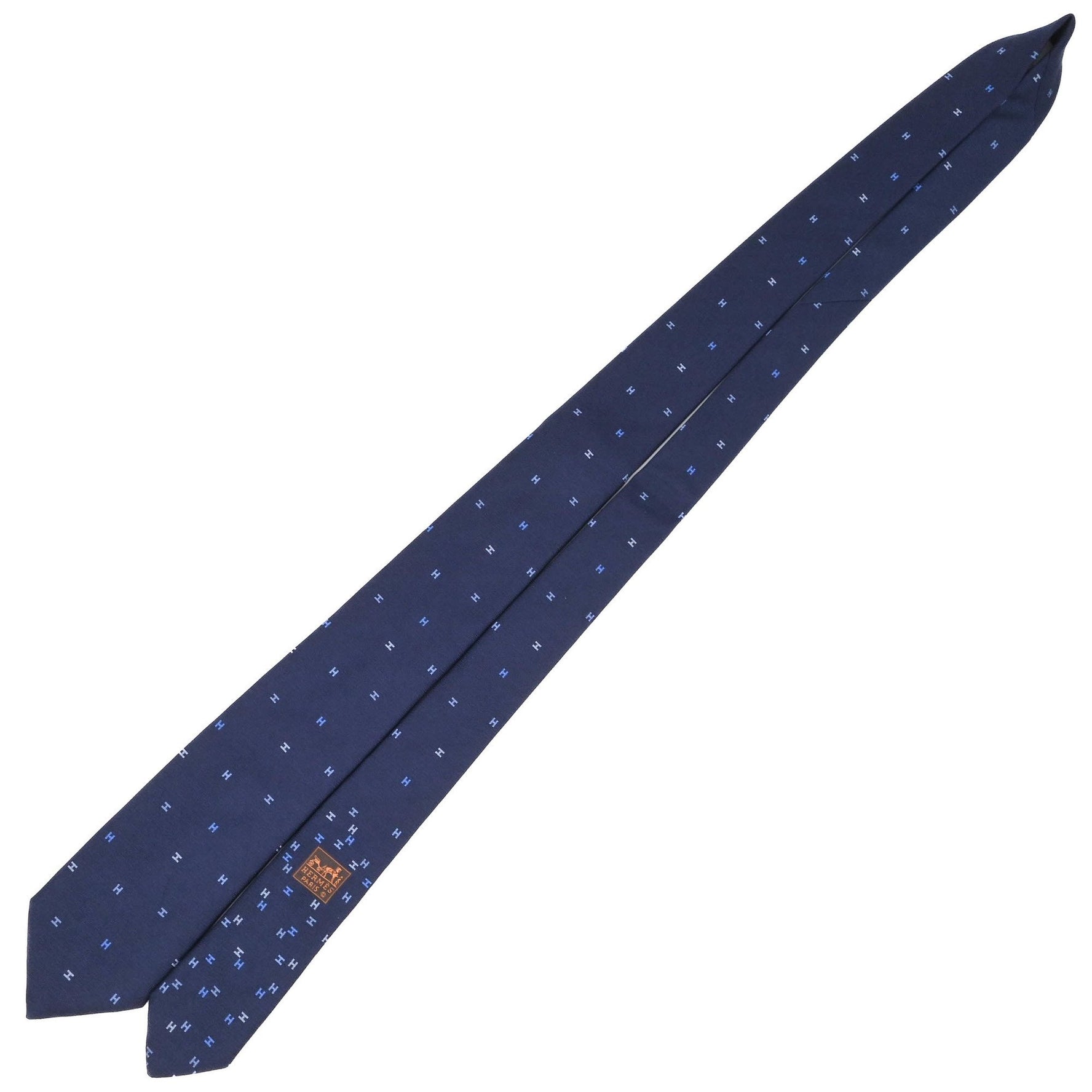 HERMES H Tie, Navy Blue, 100% Silk