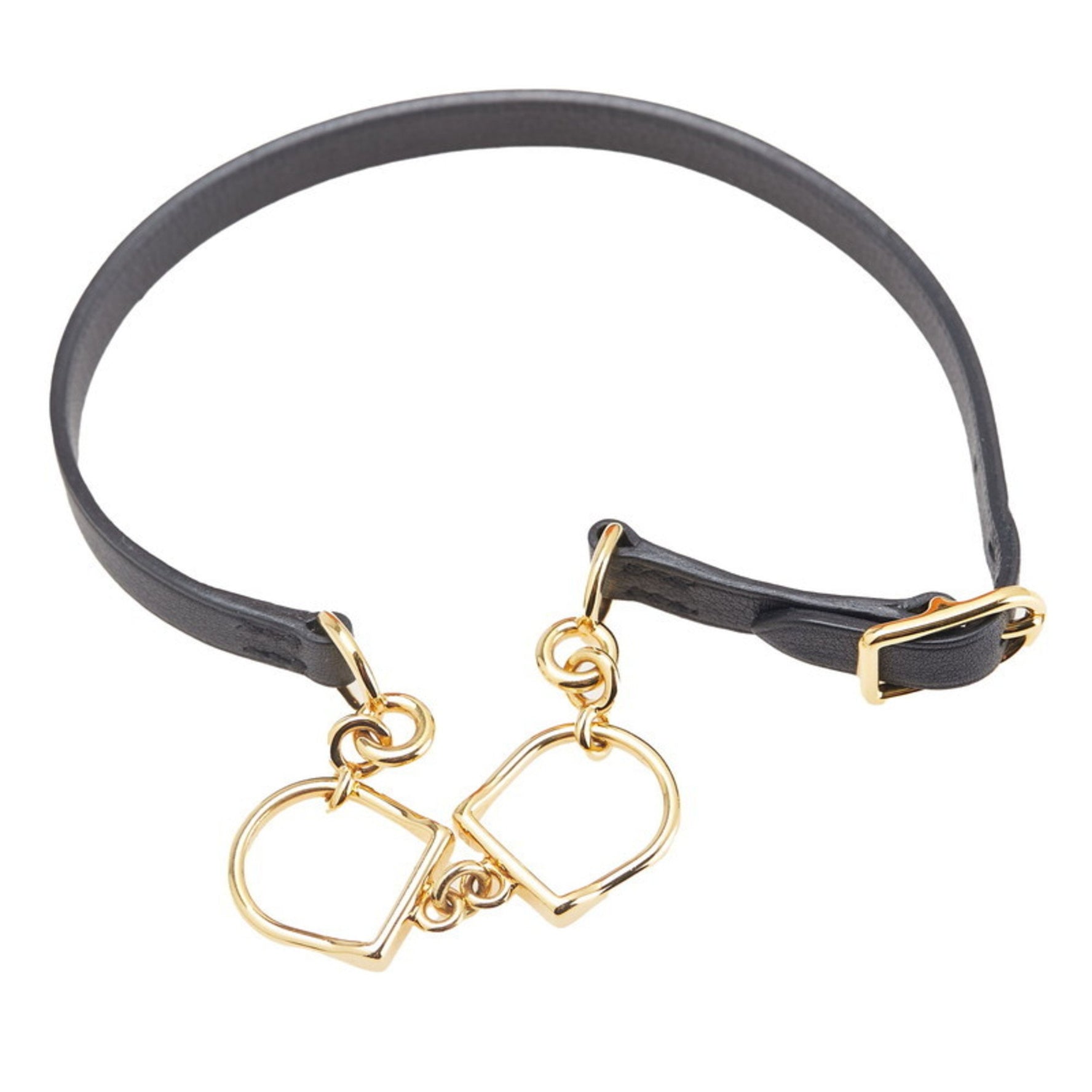 Hermes Hermès Etrier Double Tour Bracelet in Black Gold and Plated Leather