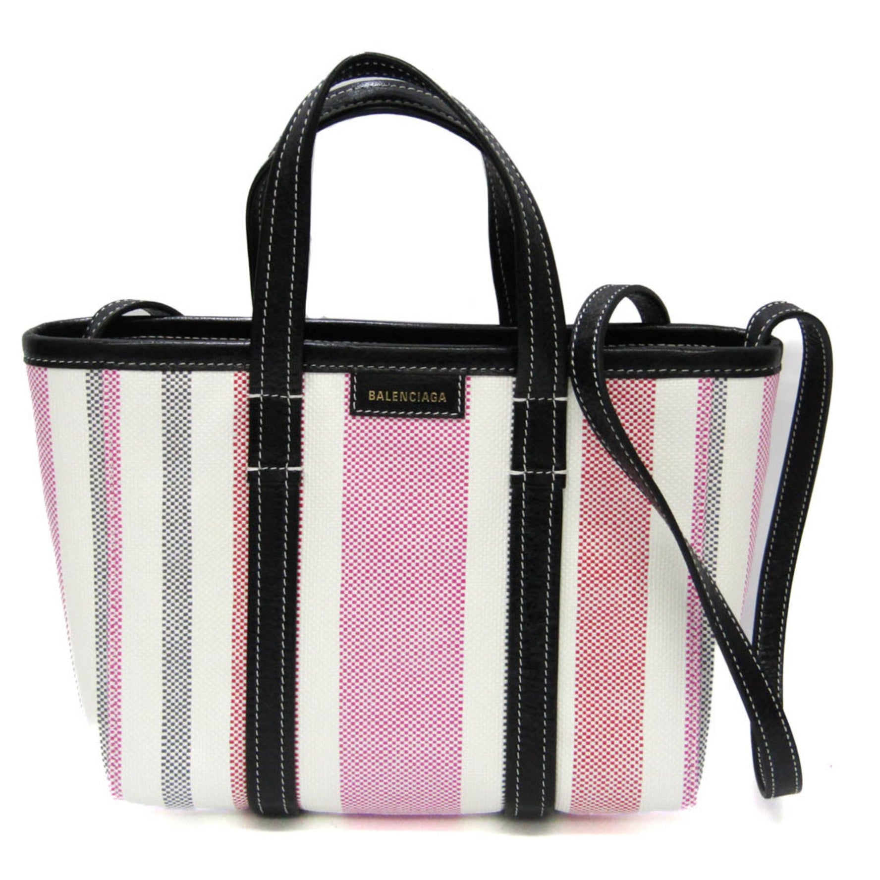 Balenciaga BARBES SMALL Leather,Polyamide Handbag,Shoulder Bag Black,Pink,Red Color,White