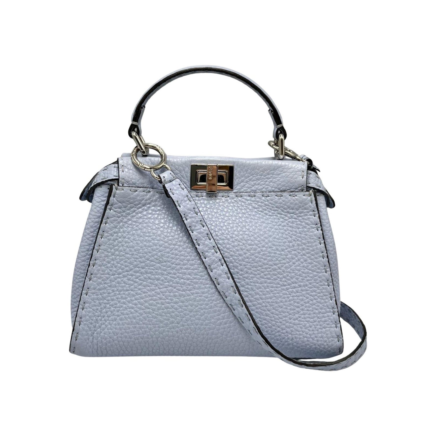 Fendi Peekaboo Mini Shoulder Bag in Light Blue Leather