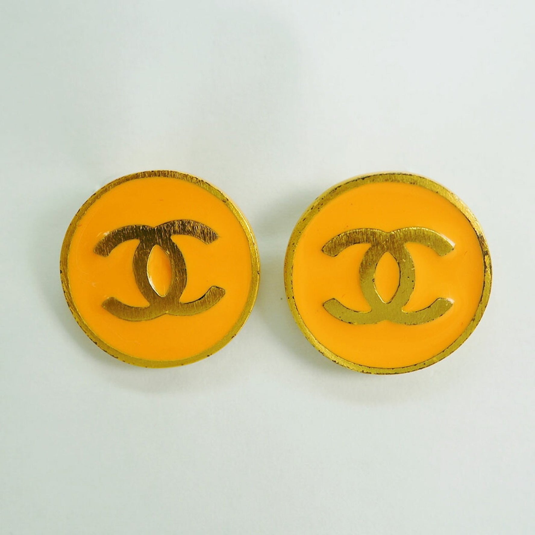 Chanel Coco Earrings Orange x Gold Ladies