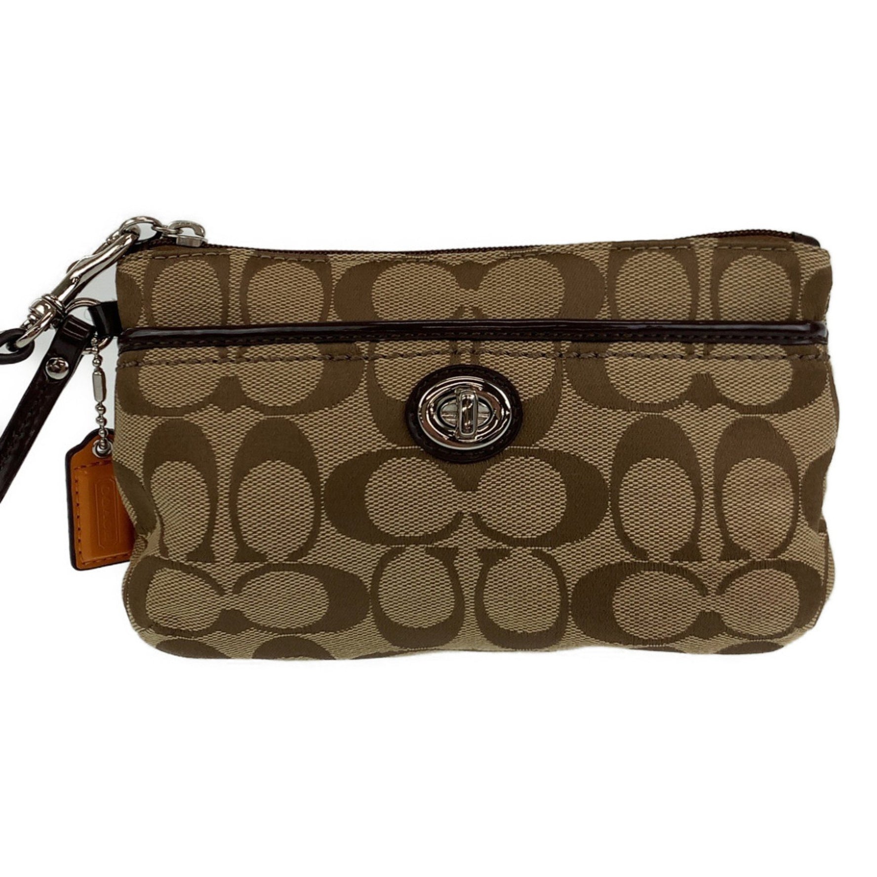 COACH Signature Silver Hardware Canvas Leather Clutch Bag Accessory Pouch Makeup