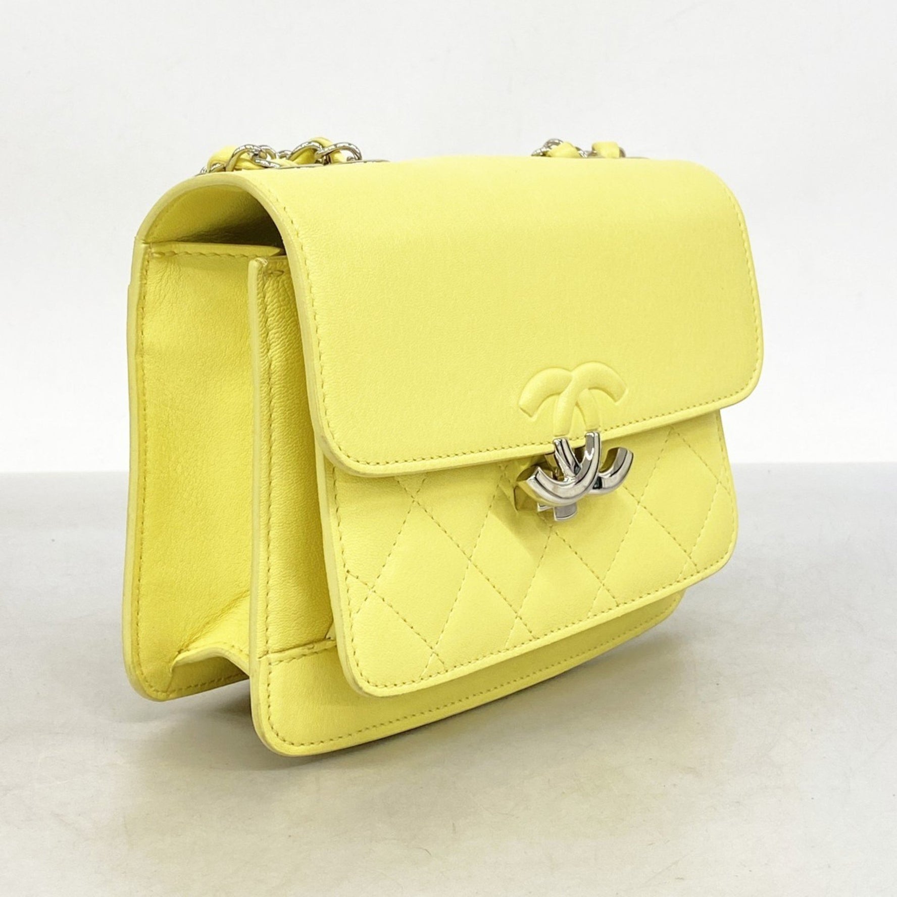 Chanel Shoulder Bag Matelasse W Chain Half Coco Leather