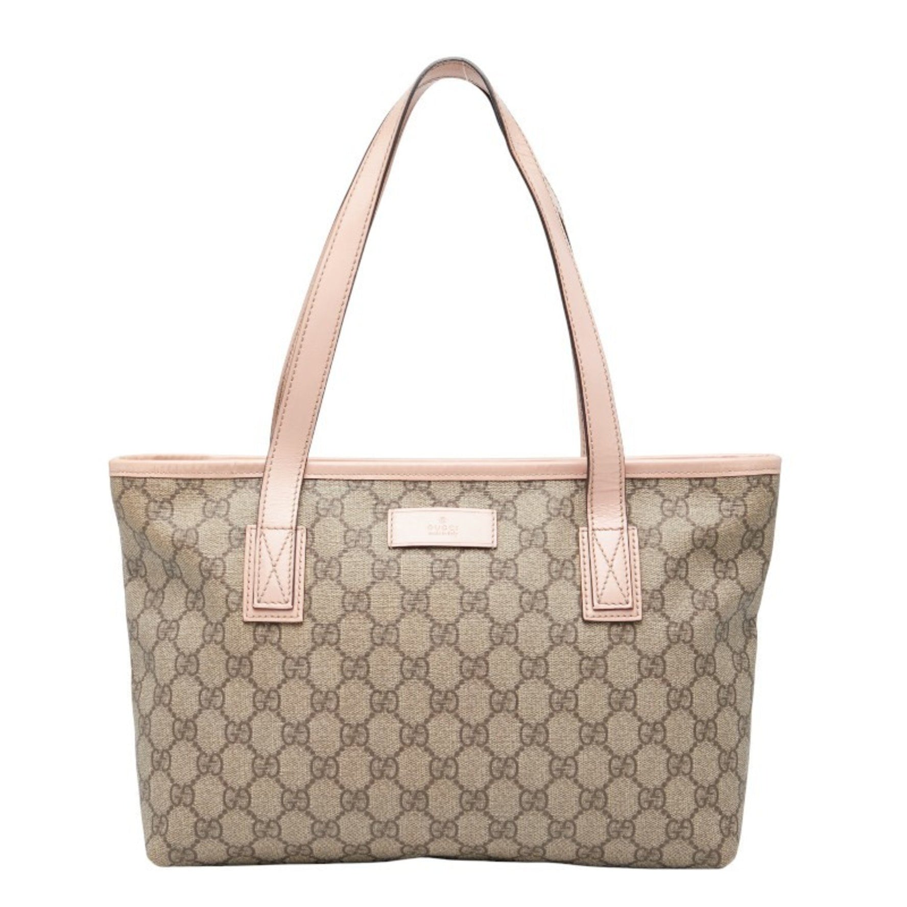 Gucci GG Supreme Handbag Tote Bag Beige Pink Leather
