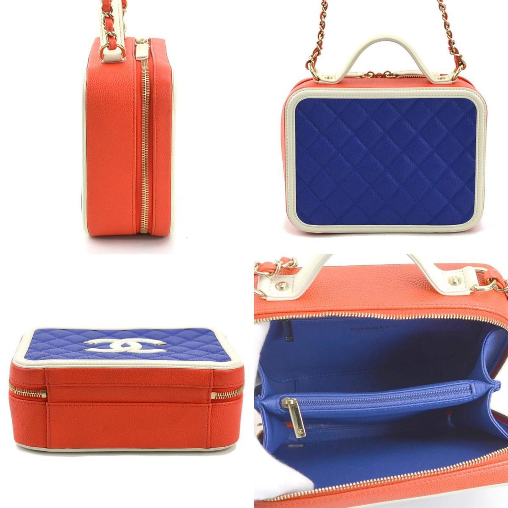 CHANEL Shoulder Bag CC Figley Leather Red x Blue White