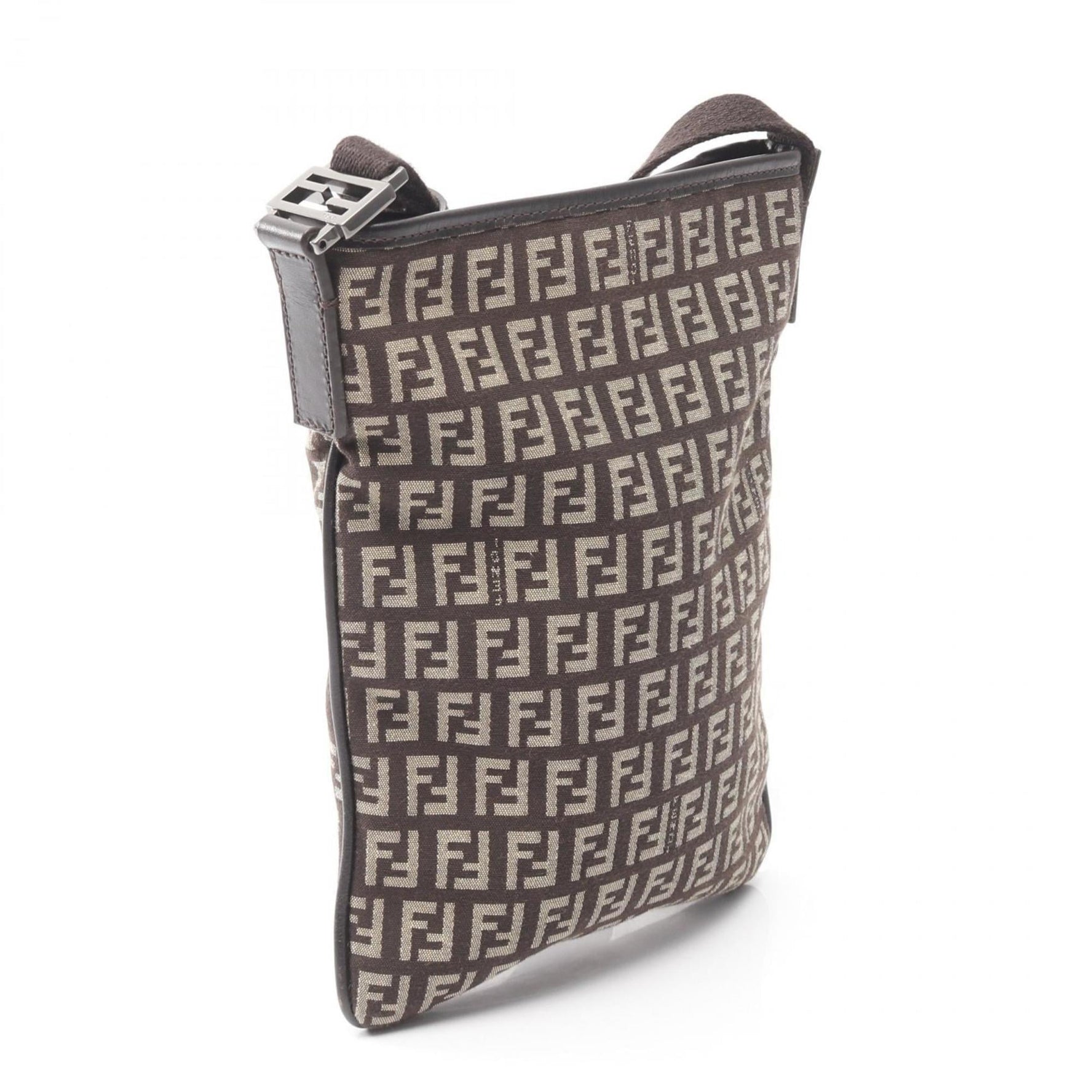 Fendi Zucchino Shoulder Bag, Canvas and Leather, Brown Beige