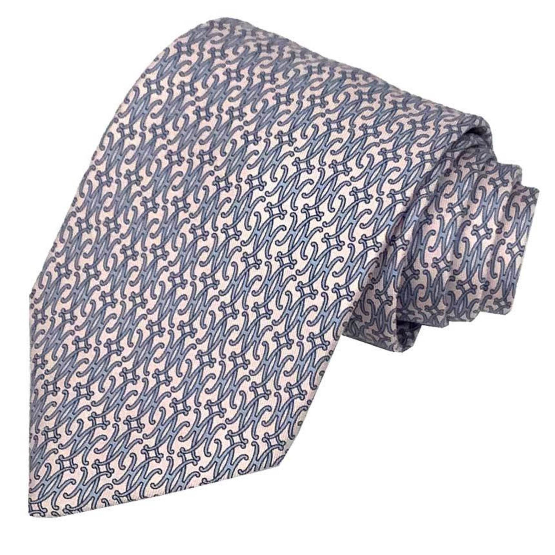 Hermes tie H pattern pink x light blue 100% silk