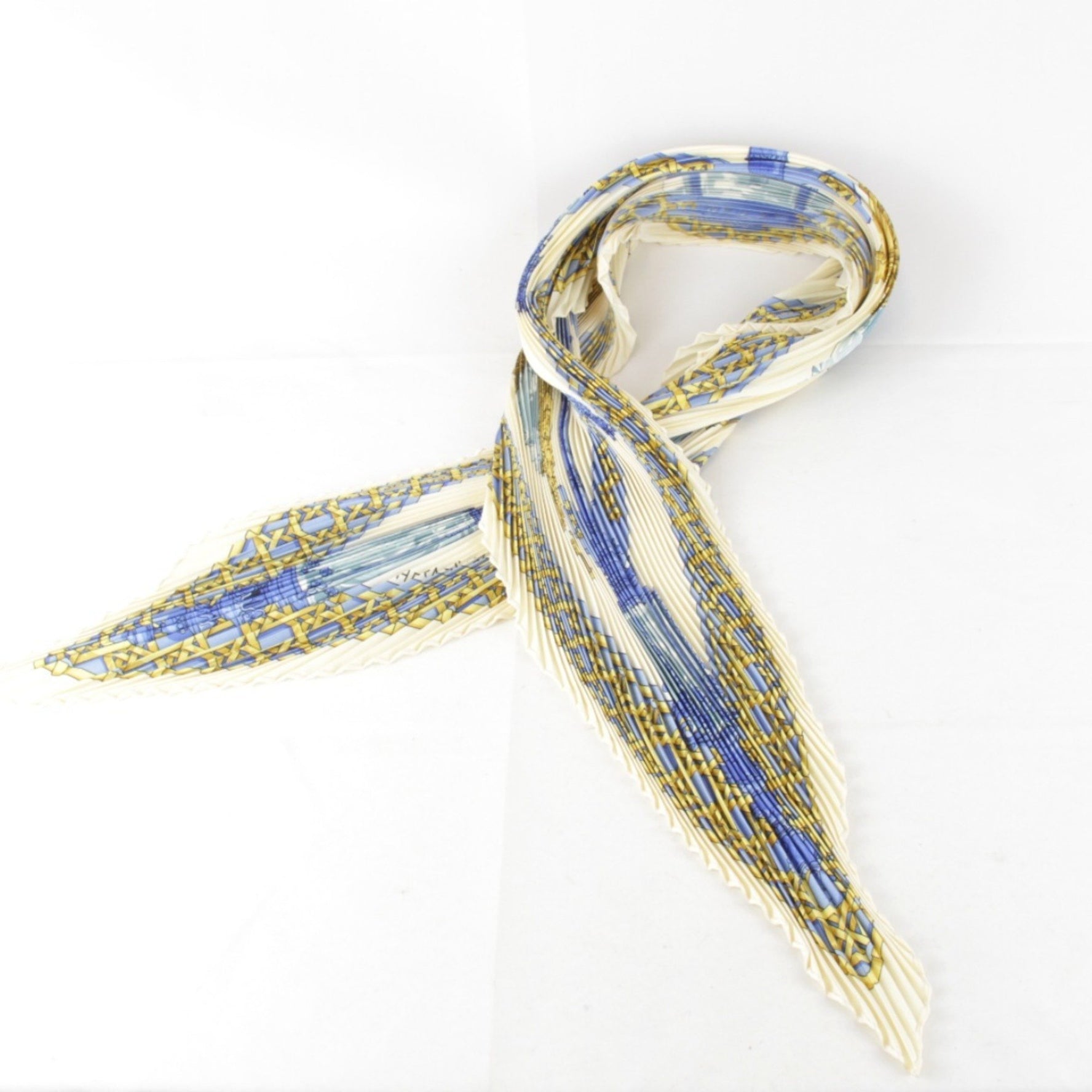 HERMES Pleated Carré Scarf Muffler Multicolor 100% Silk