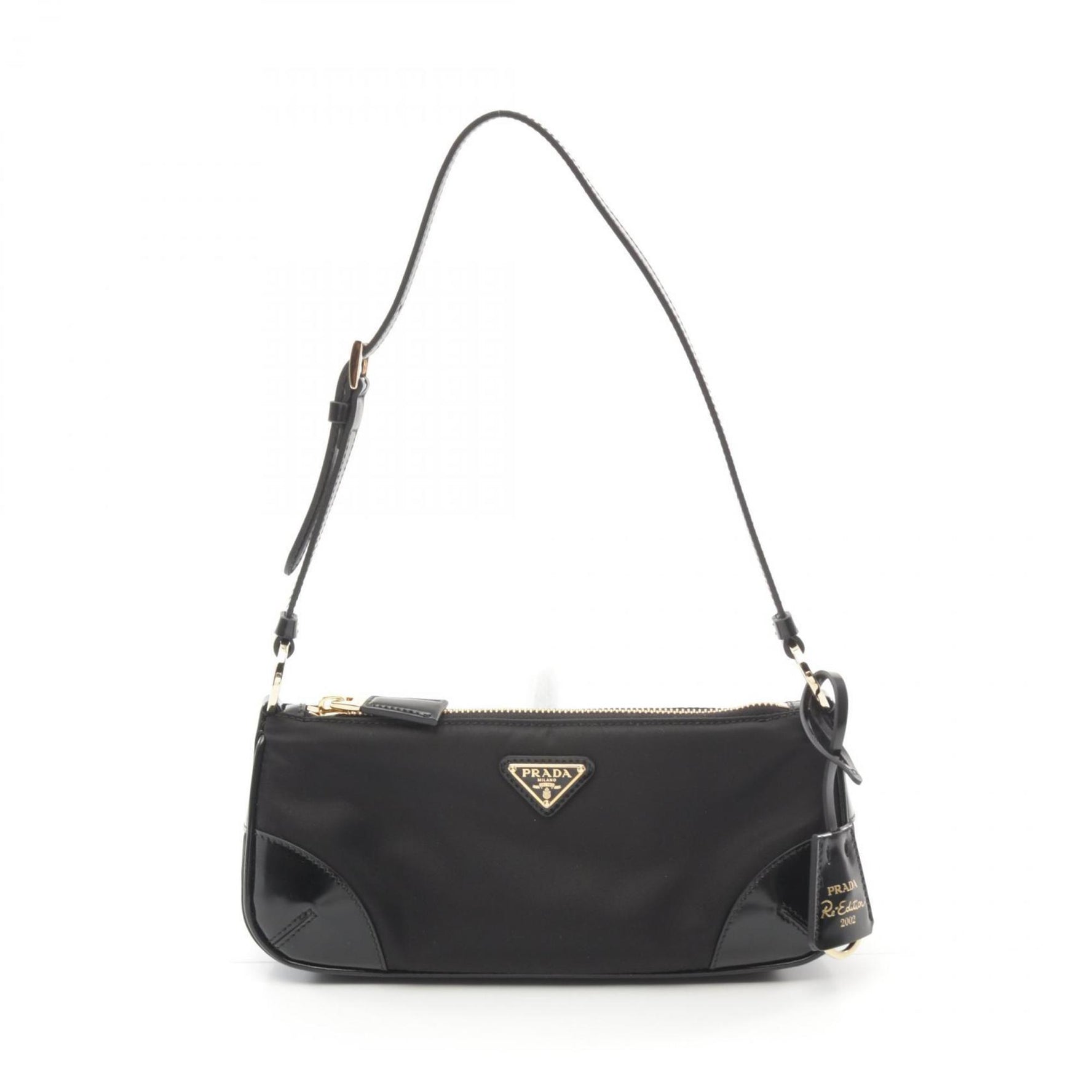 PRADA Re-Edition 2002 TESSUTO+SPAZZOL Shoulder Bag, Nylon, Leather, Women's, Black, 1BC201R789F0002