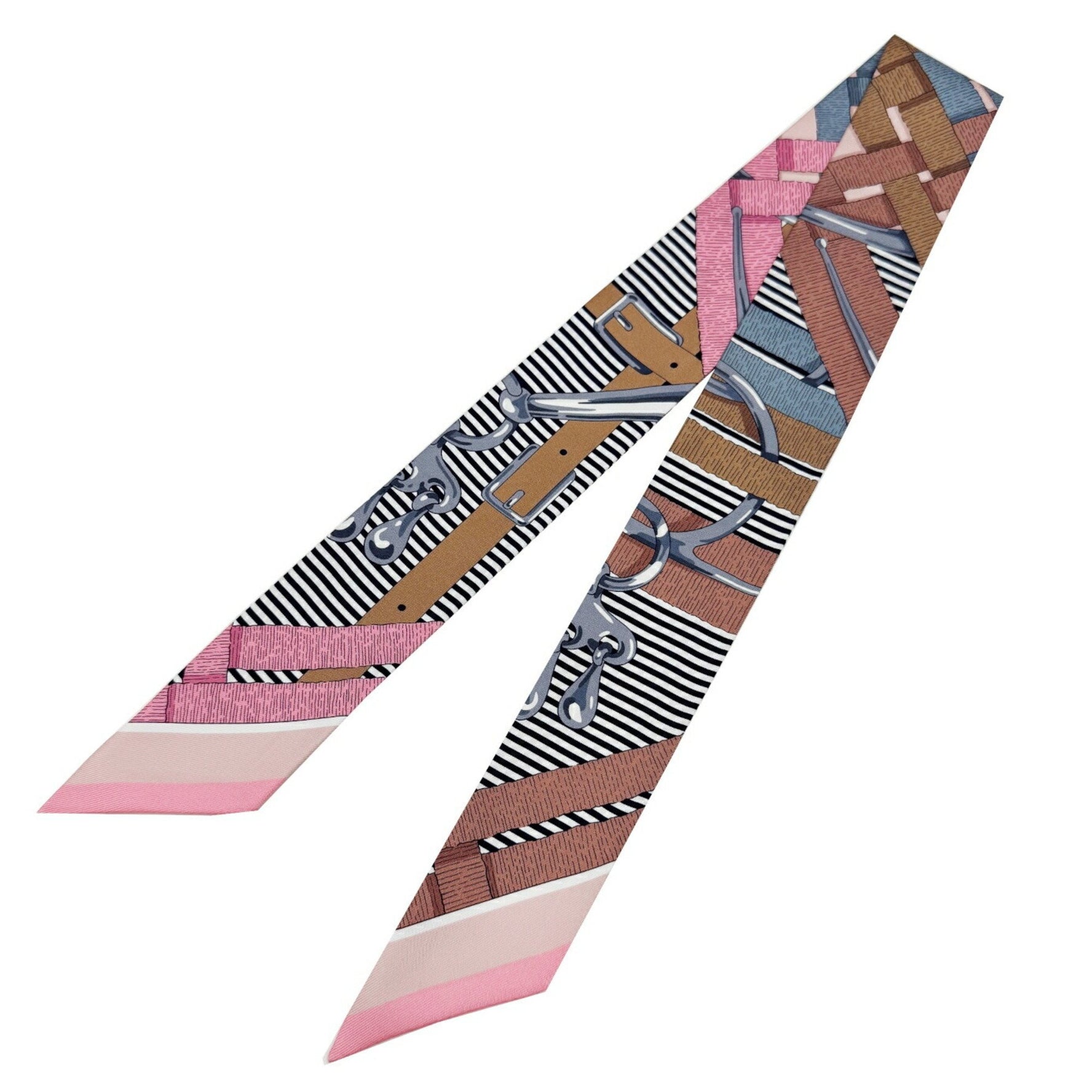 HERMES Twilly Chemise with 100% Silk Charm Scarf in Vieux Rose Grey and Camel by Henri d'Origny