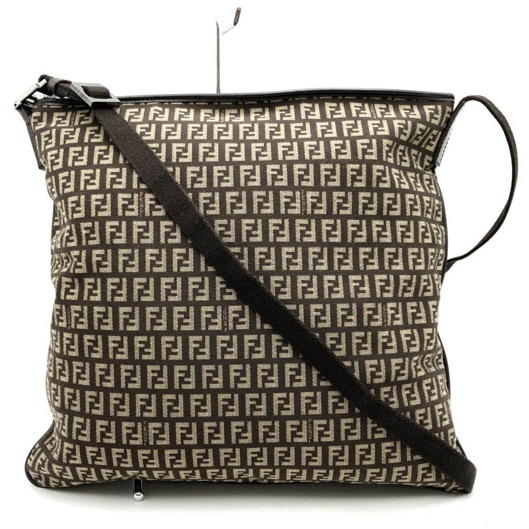 FENDI Shoulder Bag No Gusset Zucchino Canvas Leather Men Women