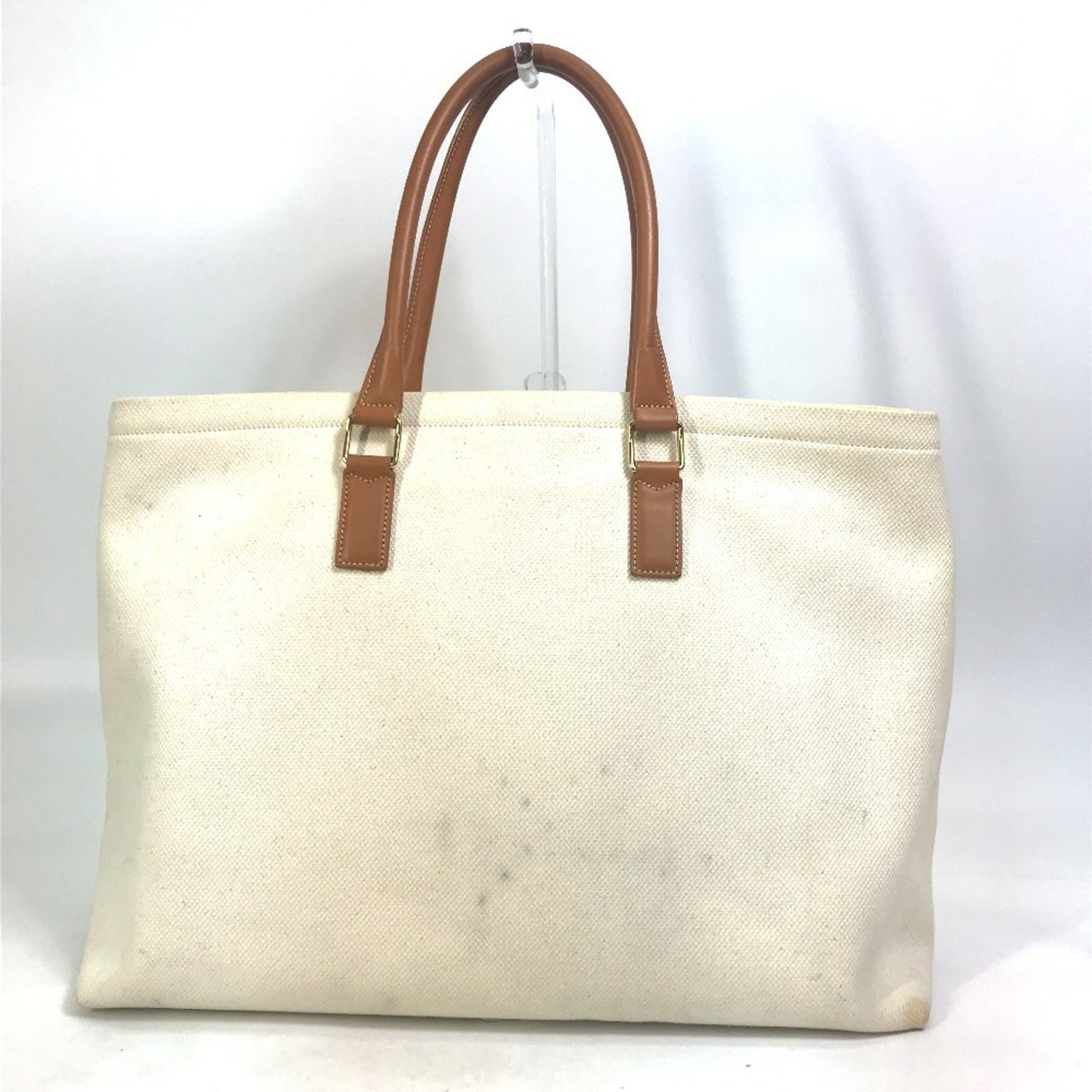 CELINE Horizontal Cabas Tote Bag Shoulder Canvas Leather Natural Tan