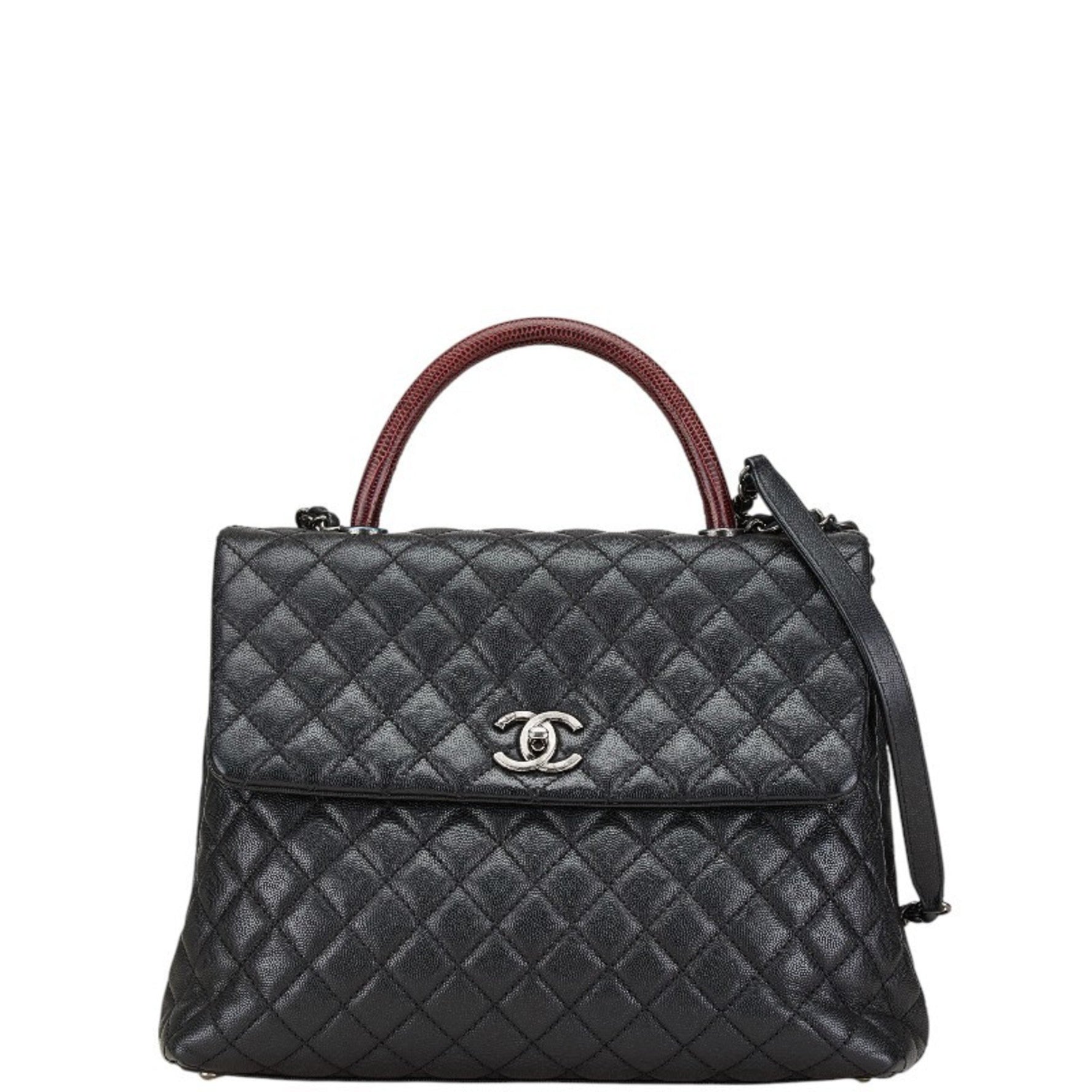 Chanel Matelasse Grained Calfskin Handbag Chain Shoulder Bag Black Wine Red