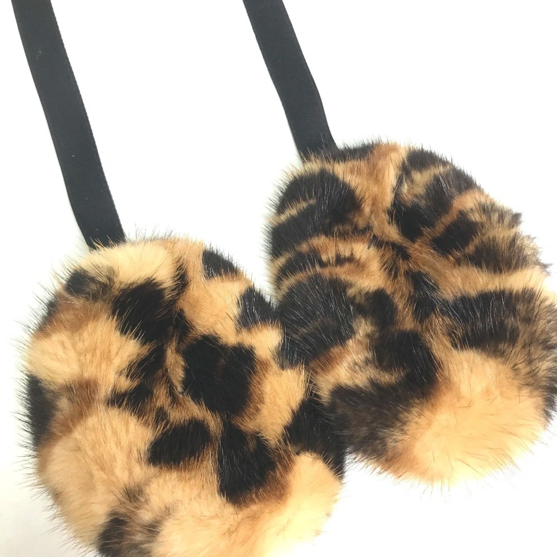 Louis Vuitton fur leopard print earmuffs ladies brown