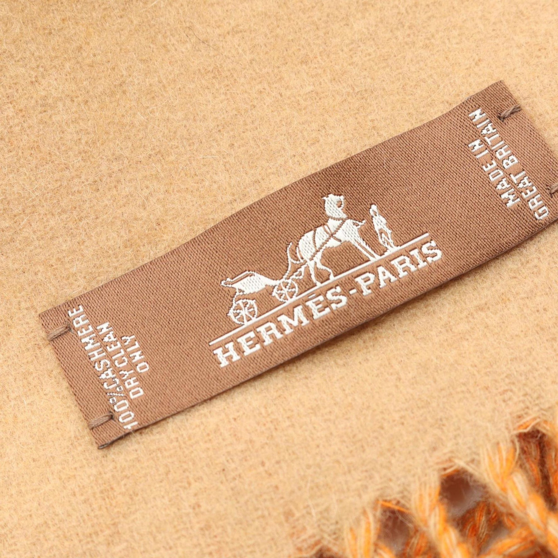 Hermes Hermès Kazak Zigzag Cashmere Scarf Beige and Orange