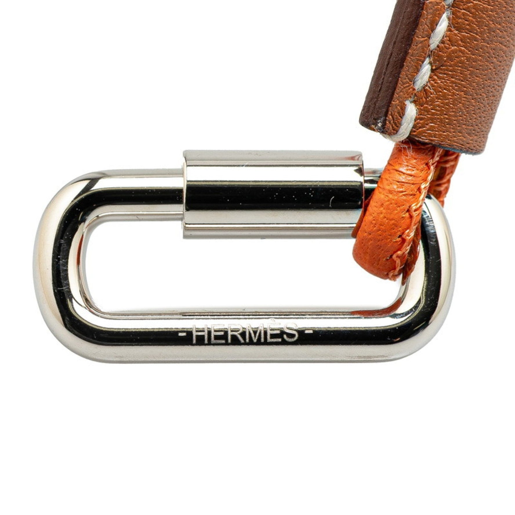 Hermes Curiosite Strap Neck Orange Brown Silver Swift Leather Metal
