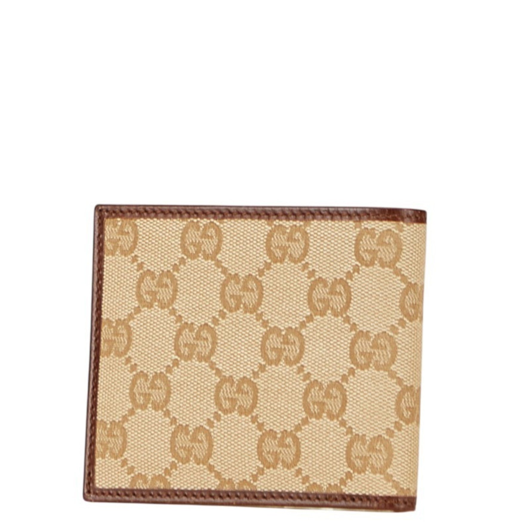 Gucci GG Canvas Bifold Wallet Beige Brown Leather