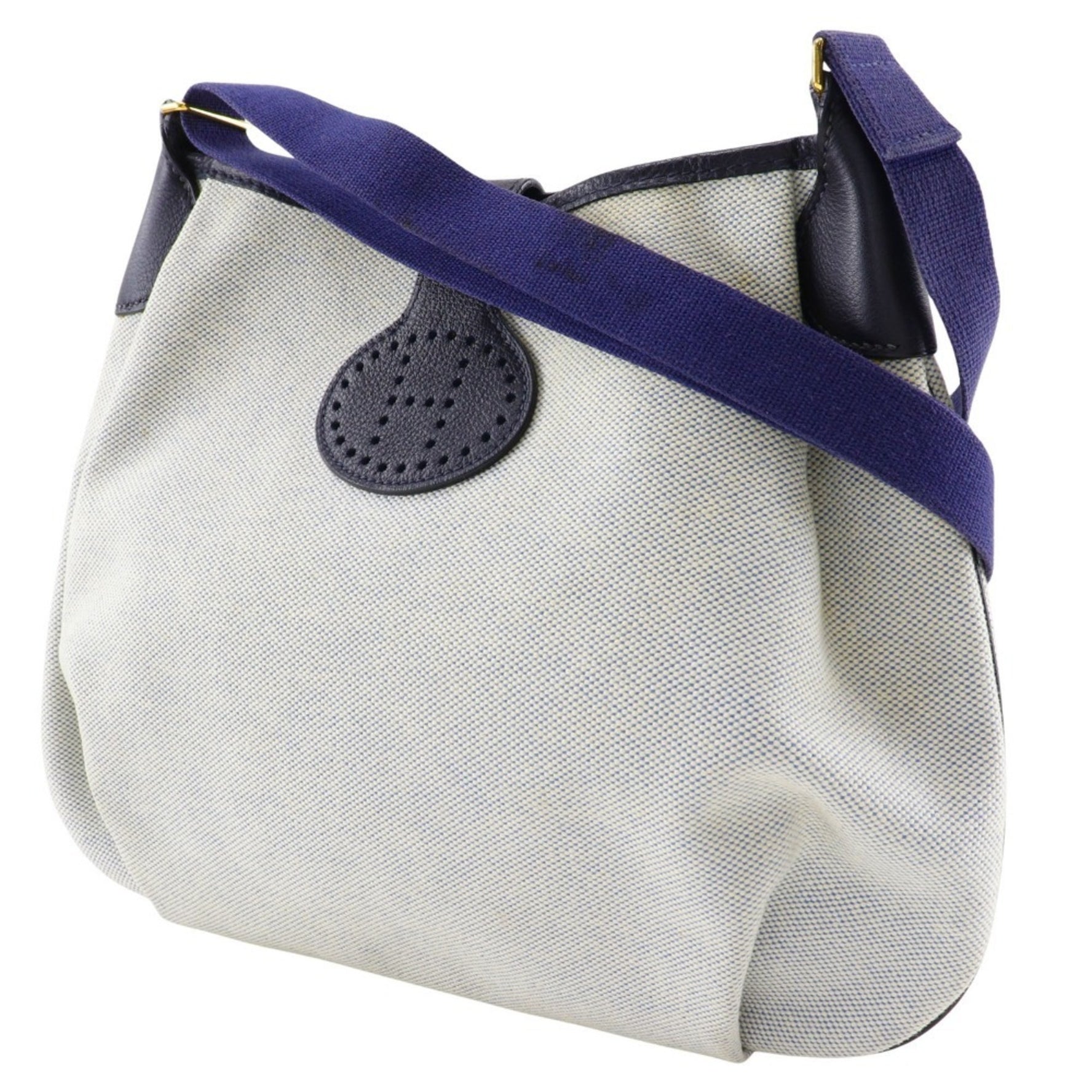 Hermes Rodeo Shoulder Bag Toile H 1999 Gray/Navy □C Snap Button